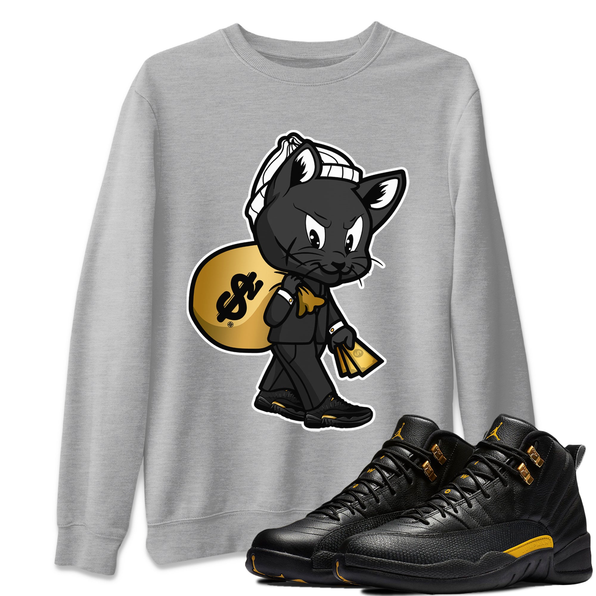 Gangster Cat Unisex Sweater – Air Jordan 12 Black Taxi, Sneakers Matching Sweater