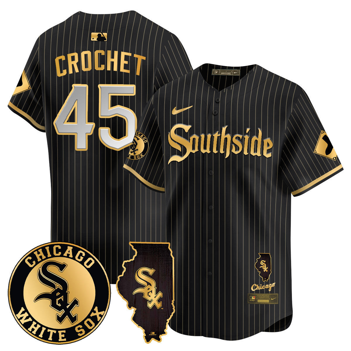 Garrett Crochet Men's Chicago White Sox 2024 City Connect Vaper Premier Limited Black Gold Jersey - All Stitched