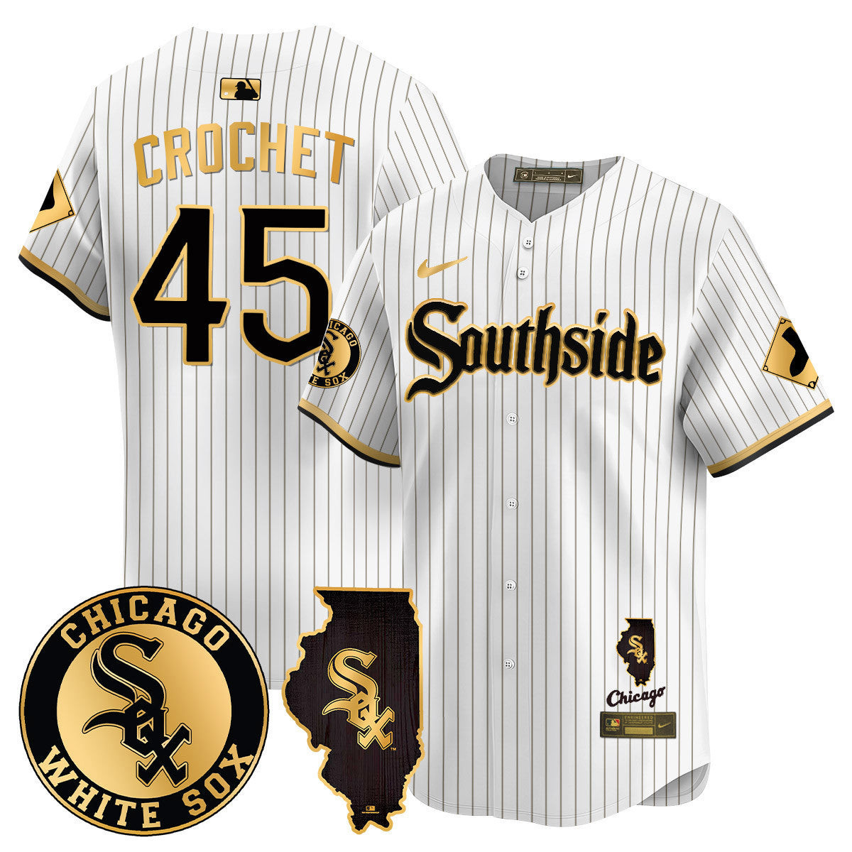 Garrett Crochet Men's Chicago White Sox 2024 City Connect Vaper Premier Limited White Gold Jersey - All Stitched