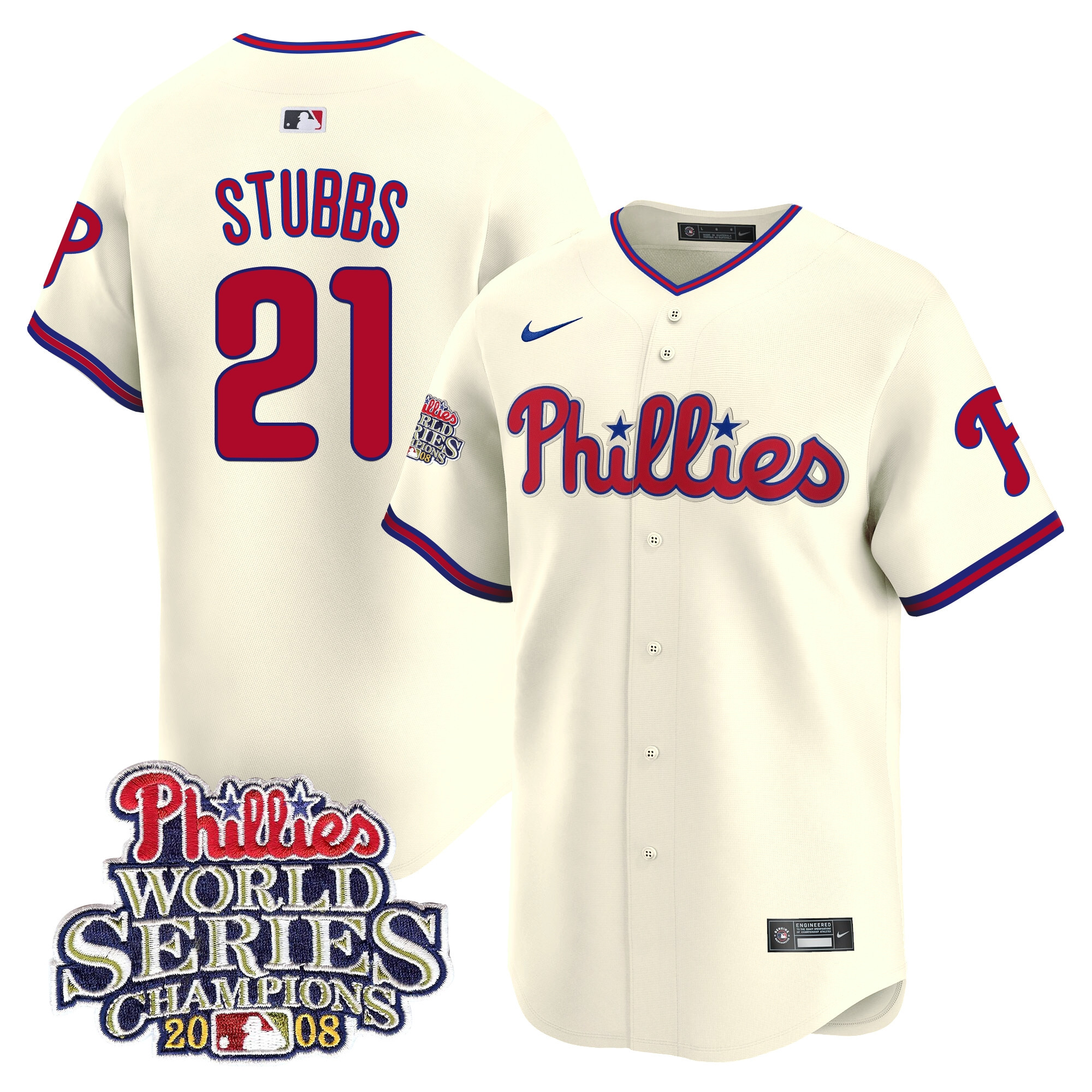 Garrett Stubbs Men's Philadelphia Phillies 2008 World Series Champions Patch Vapor Premier Limited Cream Jersey - All Stitched