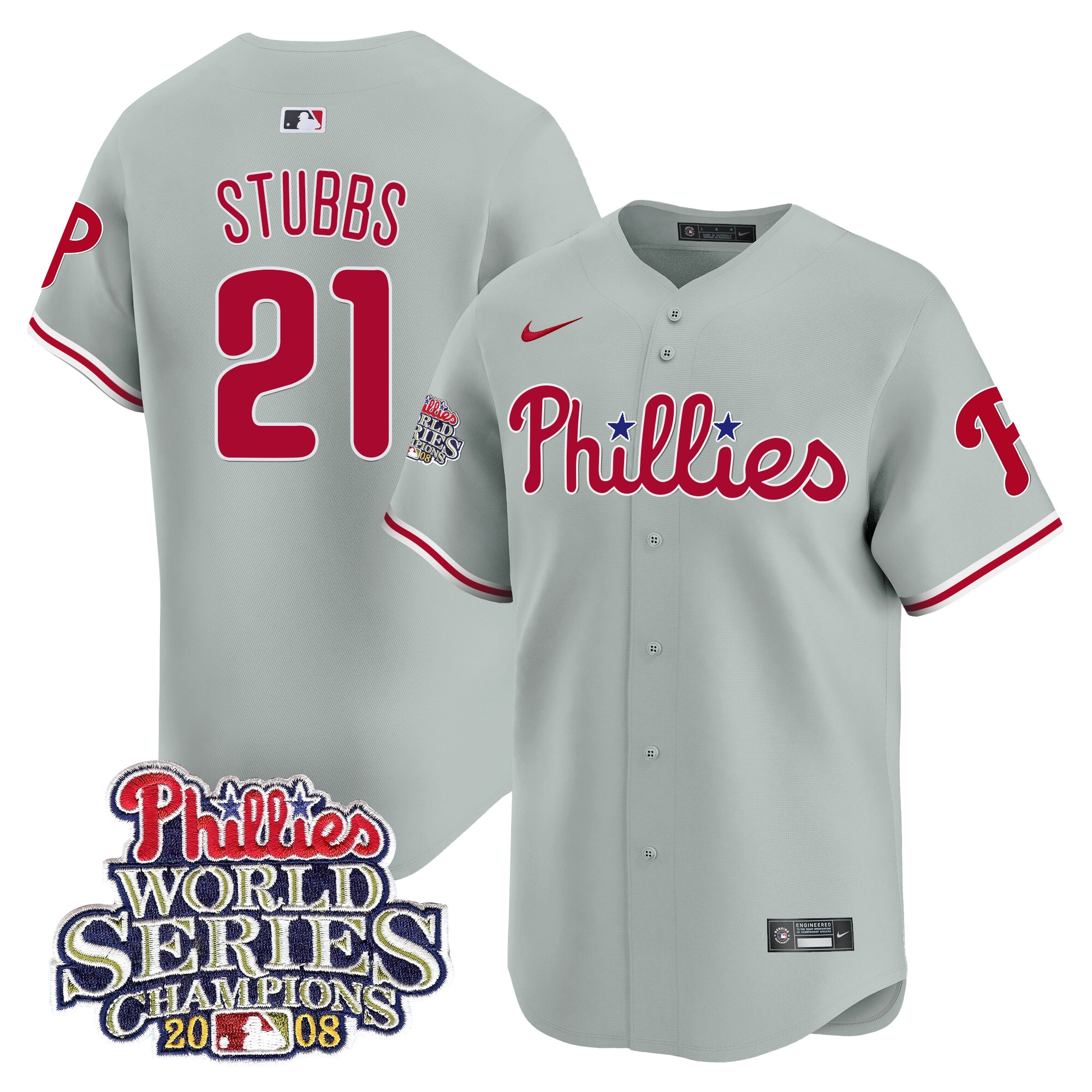 Garrett Stubbs Men's Philadelphia Phillies 2008 World Series Champions Patch Vapor Premier Limited Gray Road Jersey - All Stitched