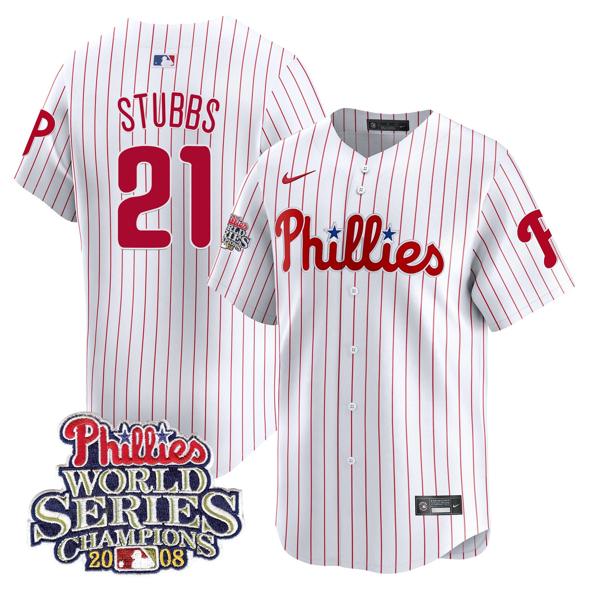 Garrett Stubbs Men's Philadelphia Phillies 2008 World Series Champions Patch Vapor Premier Limited White Gold Jersey - All Stitched