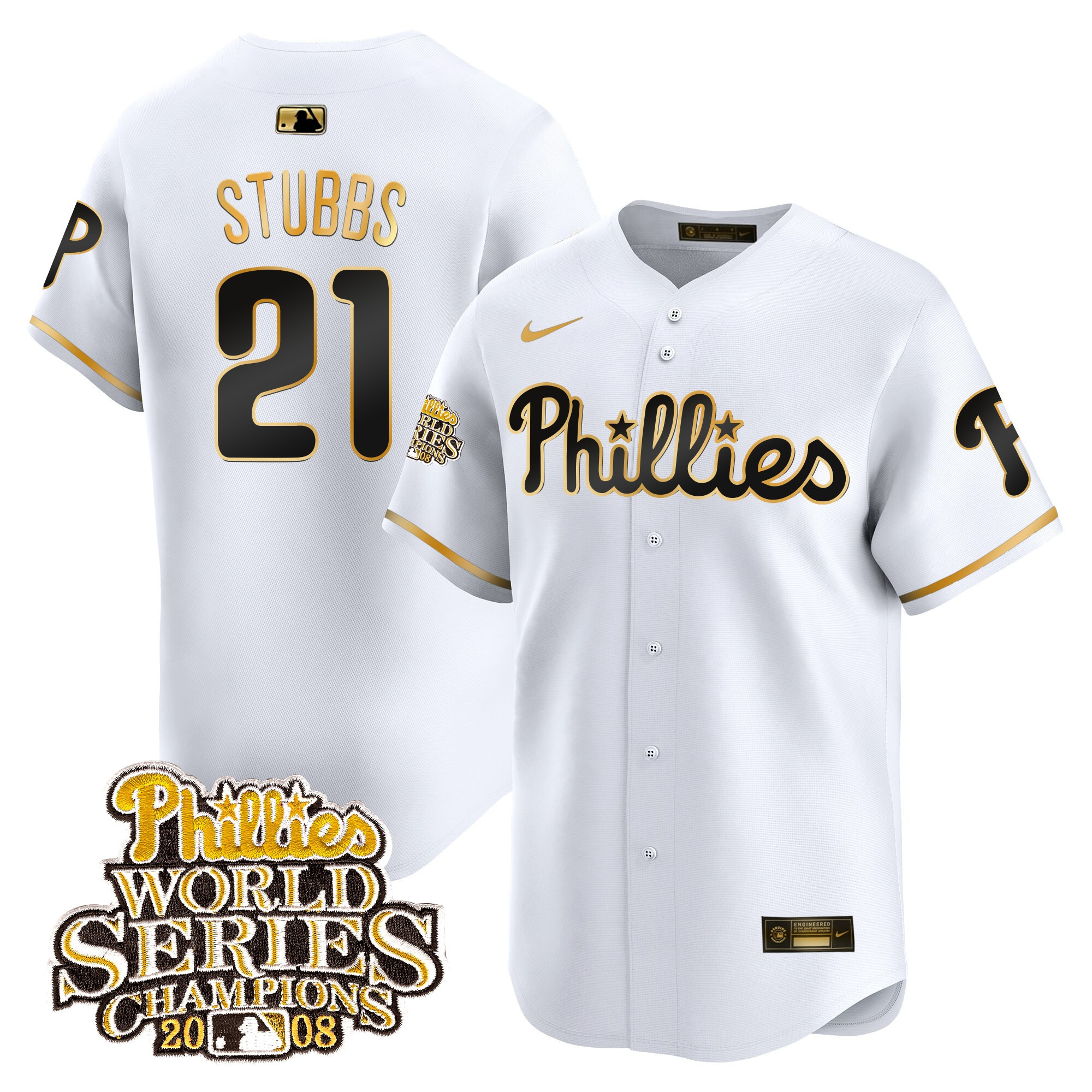 Garrett Stubbs Men's Philadelphia Phillies 2008 World Series Champions Patch Vapor Premier Limited White Jersey - All Stitched