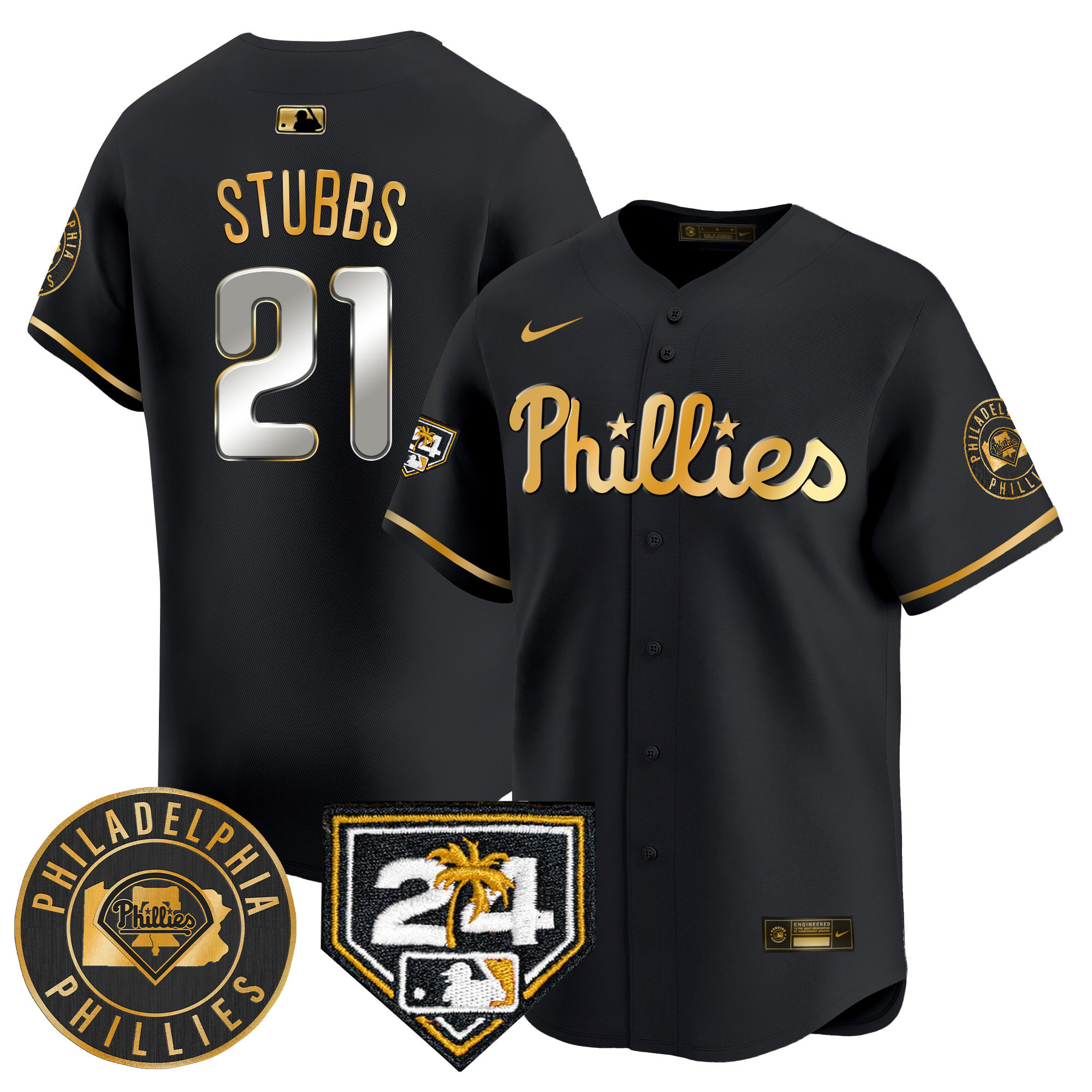 Garrett Stubbs Men's Philadelphia Phillies 2024 Spring Training Patch Vapor Premier Limited V2 Black Gold Jersey - All Stitched