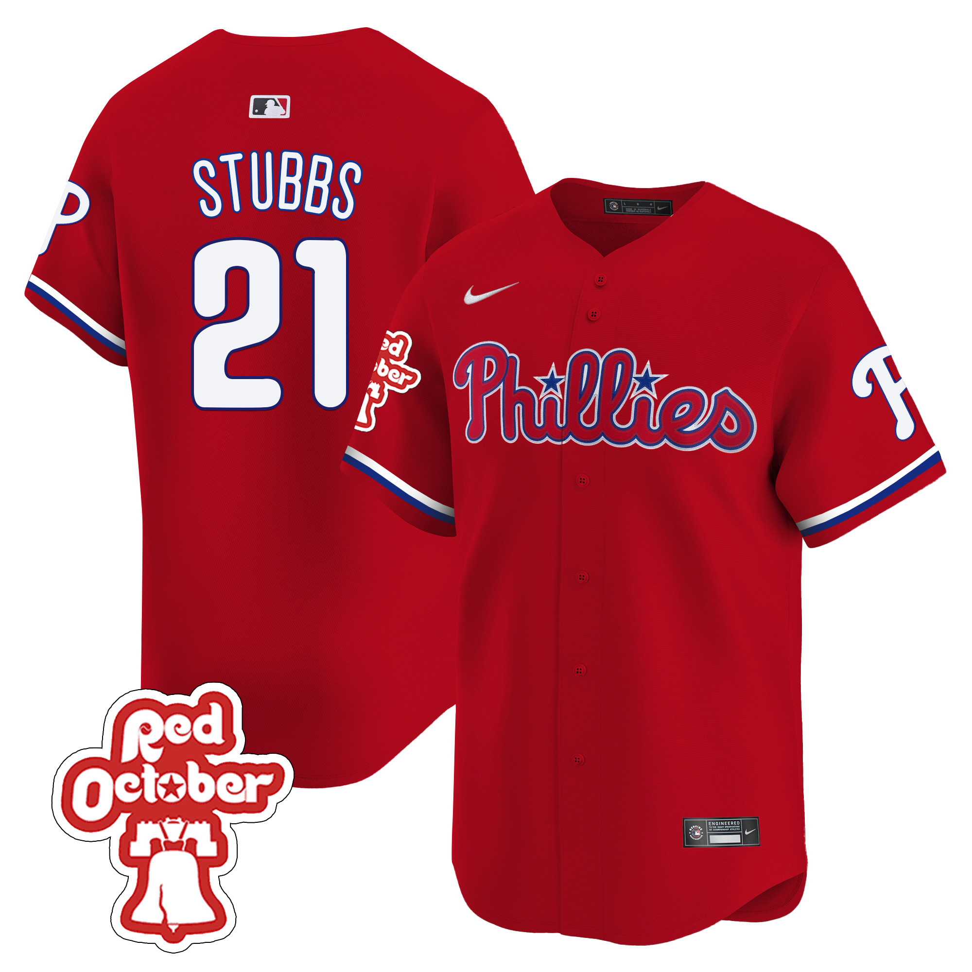Garrett Stubbs Men's Philadelphia Phillies Red Octorber Patch Vapor Premier Limited Jersey - All Stitched