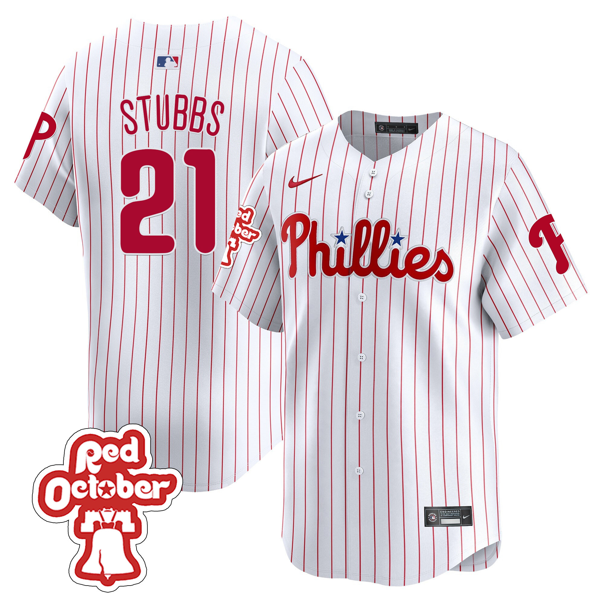 Garrett Stubbs Men's Philadelphia Phillies Red Octorber Patch Vapor Premier Limited White Jersey - All Stitched