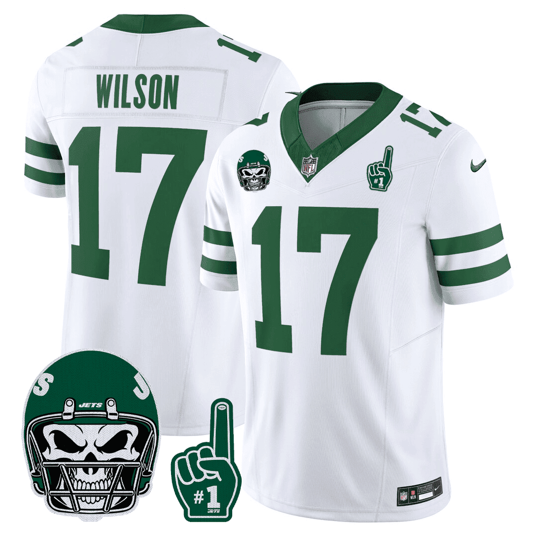 Garrett Wilson Men's New York Jets 1980s Throwback Limited - Number 1 Patch White Jersey - All Stitched