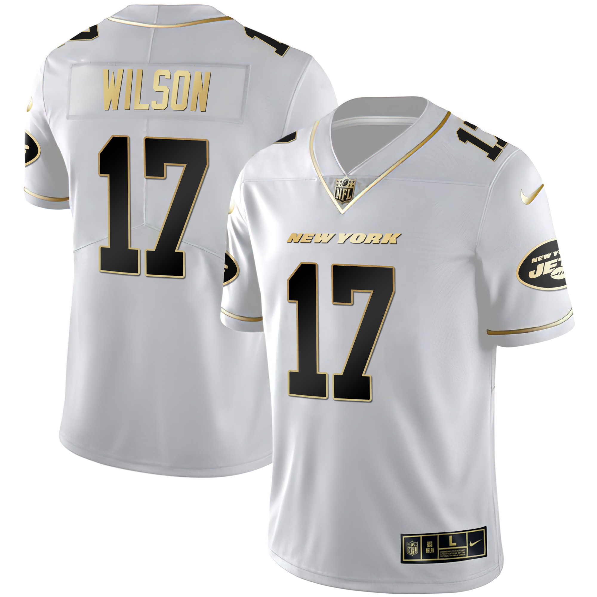 Garrett Wilson Men's New York Jets Black Gold & White Gold Vapor Limited Jersey - All Stitched