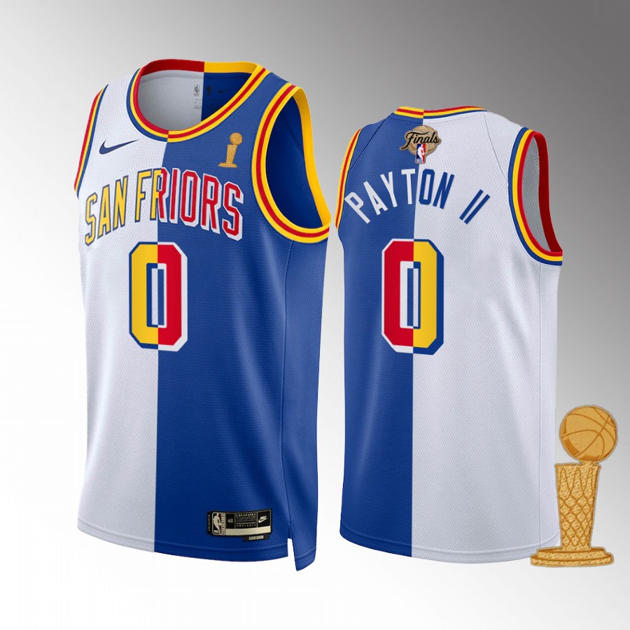 Gary Payton II 2021-22 NBA Champions Golden State Warriors White Royal #0 Jersey Classic Split