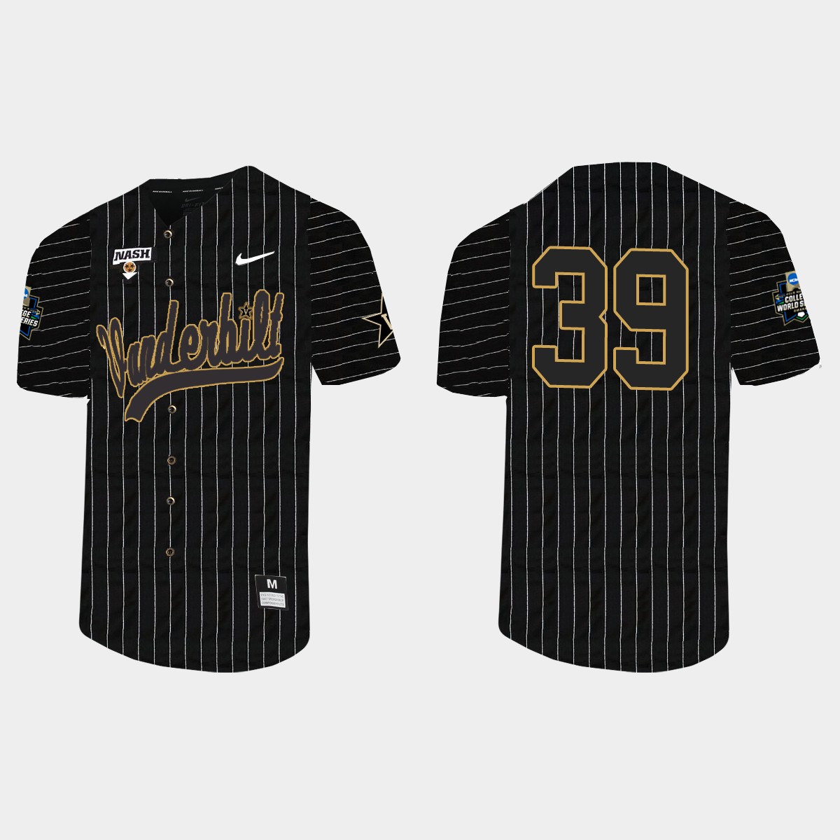 Gavin Casas Vanderbilt Commodores 2021 College World Series Pinstripe Jersey - Black