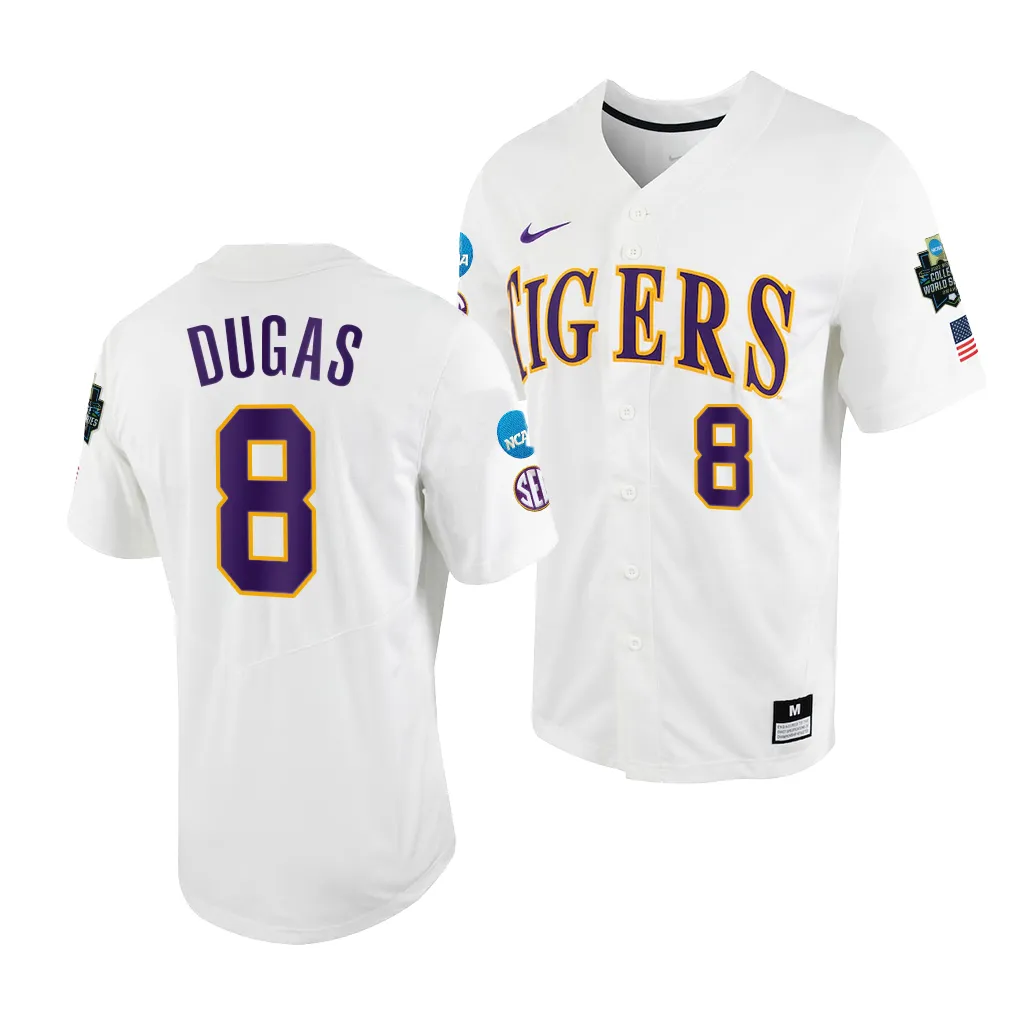 Gavin Dugas LSU Tigers #8 White 2023 College World Series NCAA Jersey