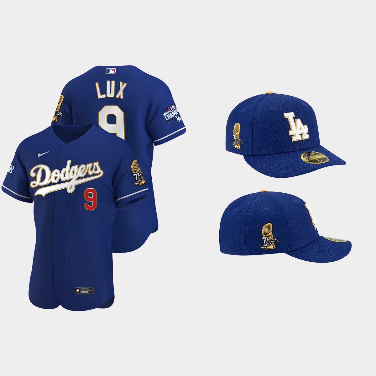 Gavin Lux Los Angeles Dodgers 7X Champs Trophy Jersey Cap Jersey - Royal