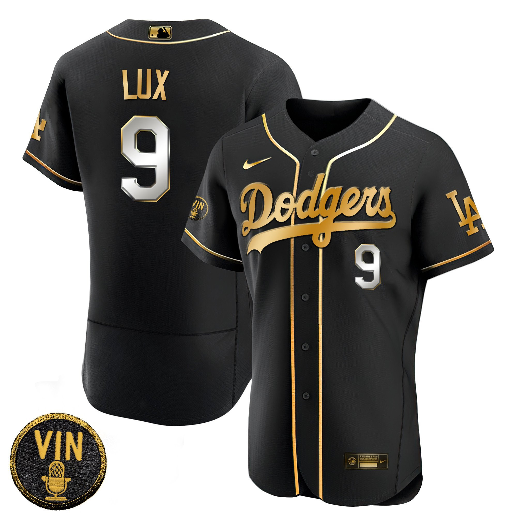 Gavin Lux Men's Los Angeles Dodgers Black Limited Vin Scully Patch Gold Flex Black Limited Jersey - All Stitched