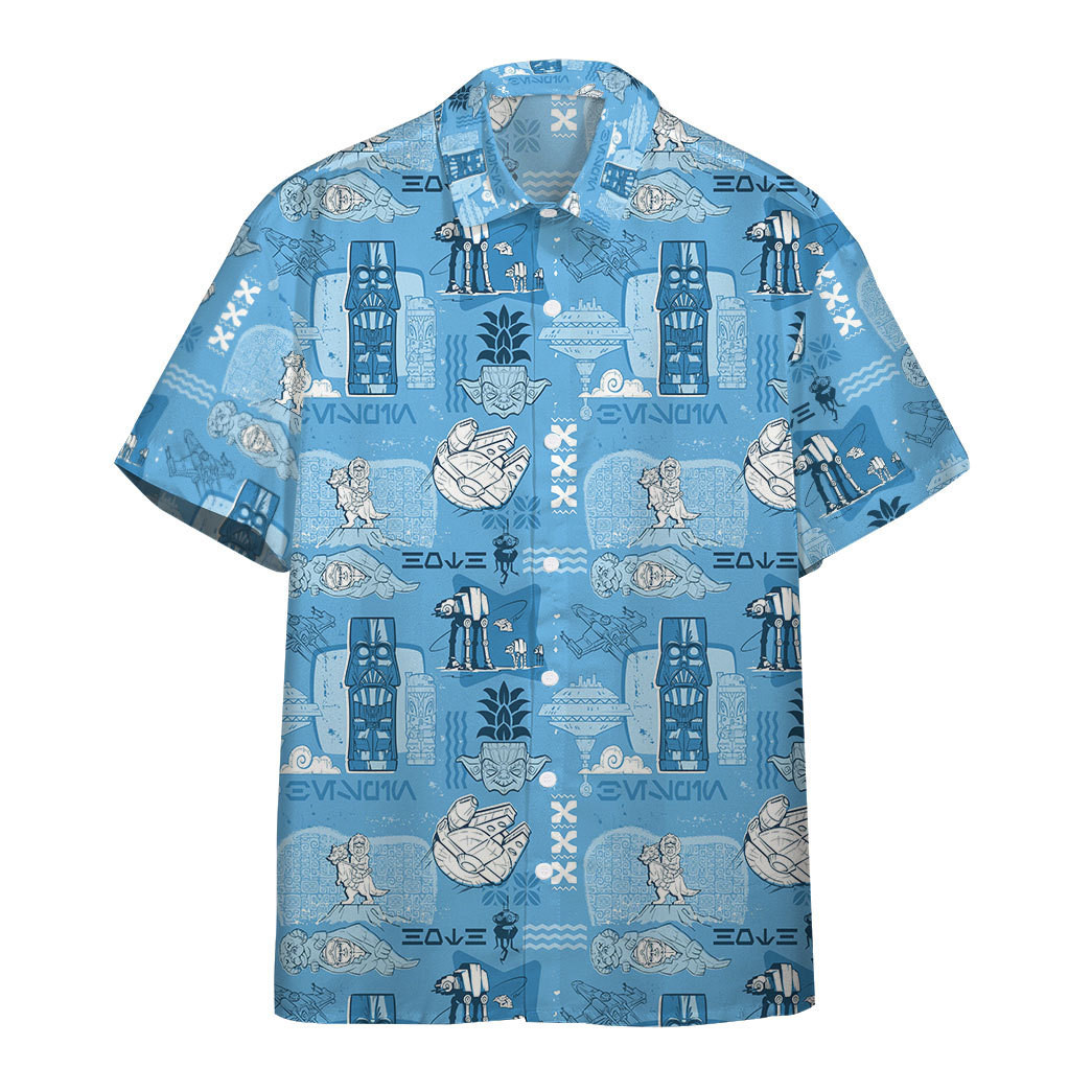 Gearhumans 3D Blue Summer Vibe Star x War Custom Hawaiian Shirt