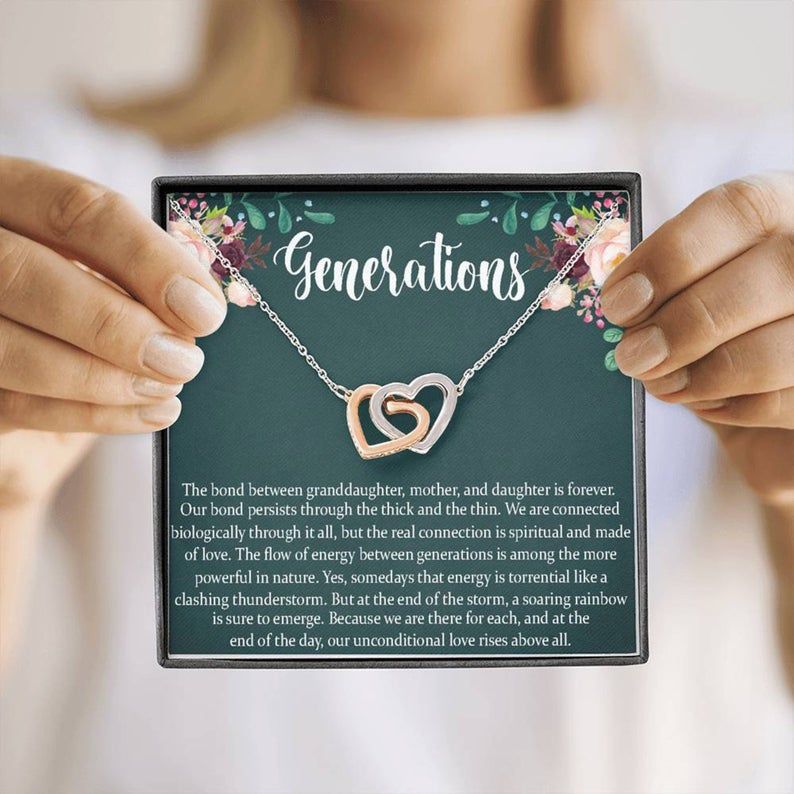 Generations Gift Interlocking Hearts Necklace for Grandmother, Mom & Granddaughter Mother’s Day Jewelry Gift