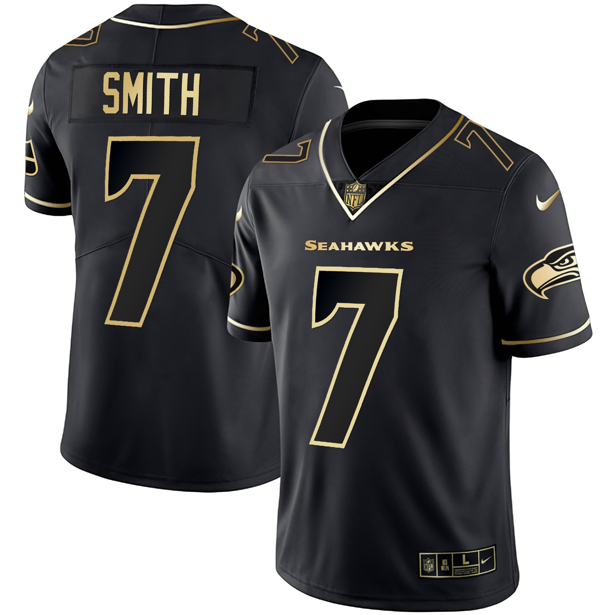 Geno Smith Men's Seattle Seahawks Gold Player Black Gold Jersey - All Stitched 