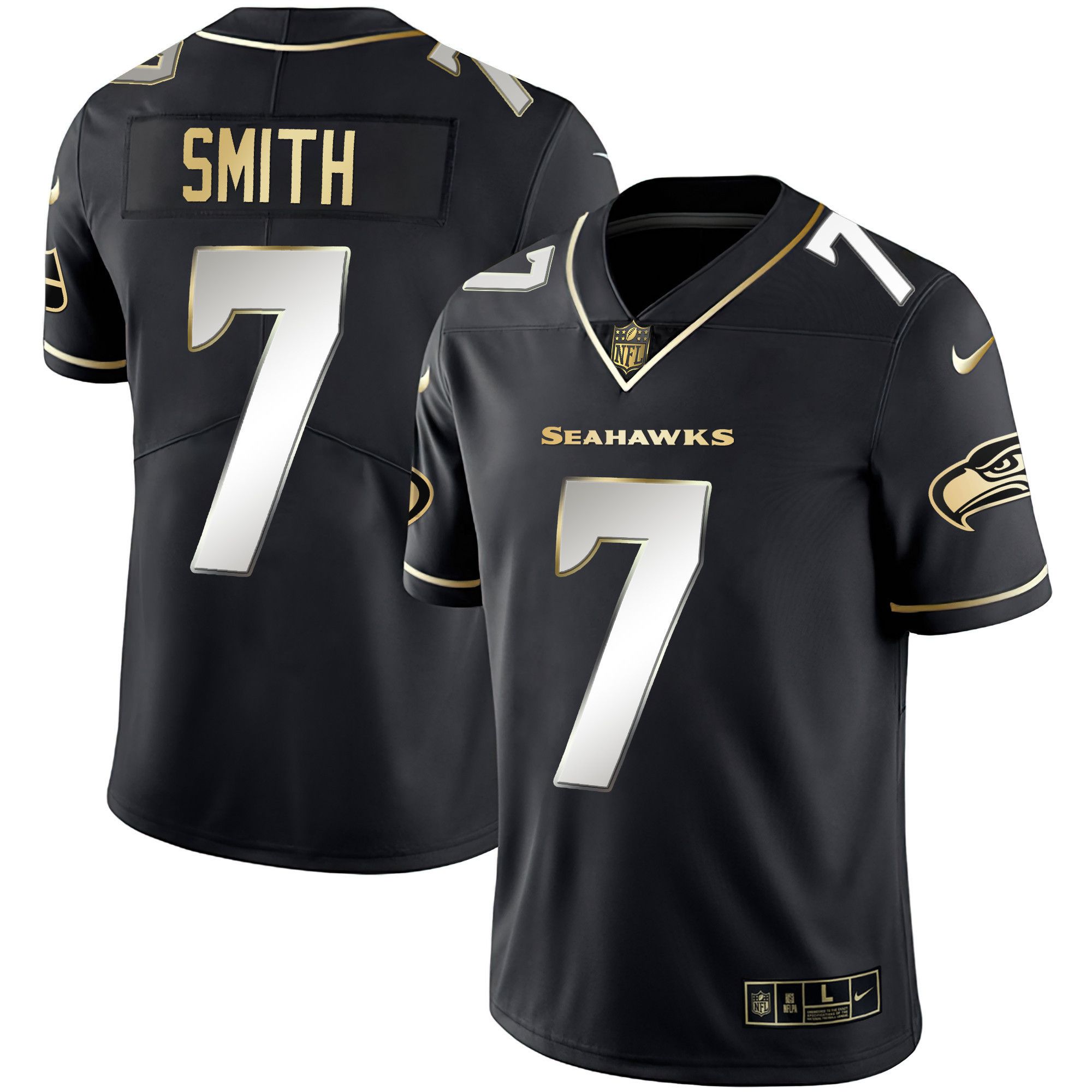Geno Smith Men's Seattle Seahawks Gold Player Black Limited Jersey - All Stitched 