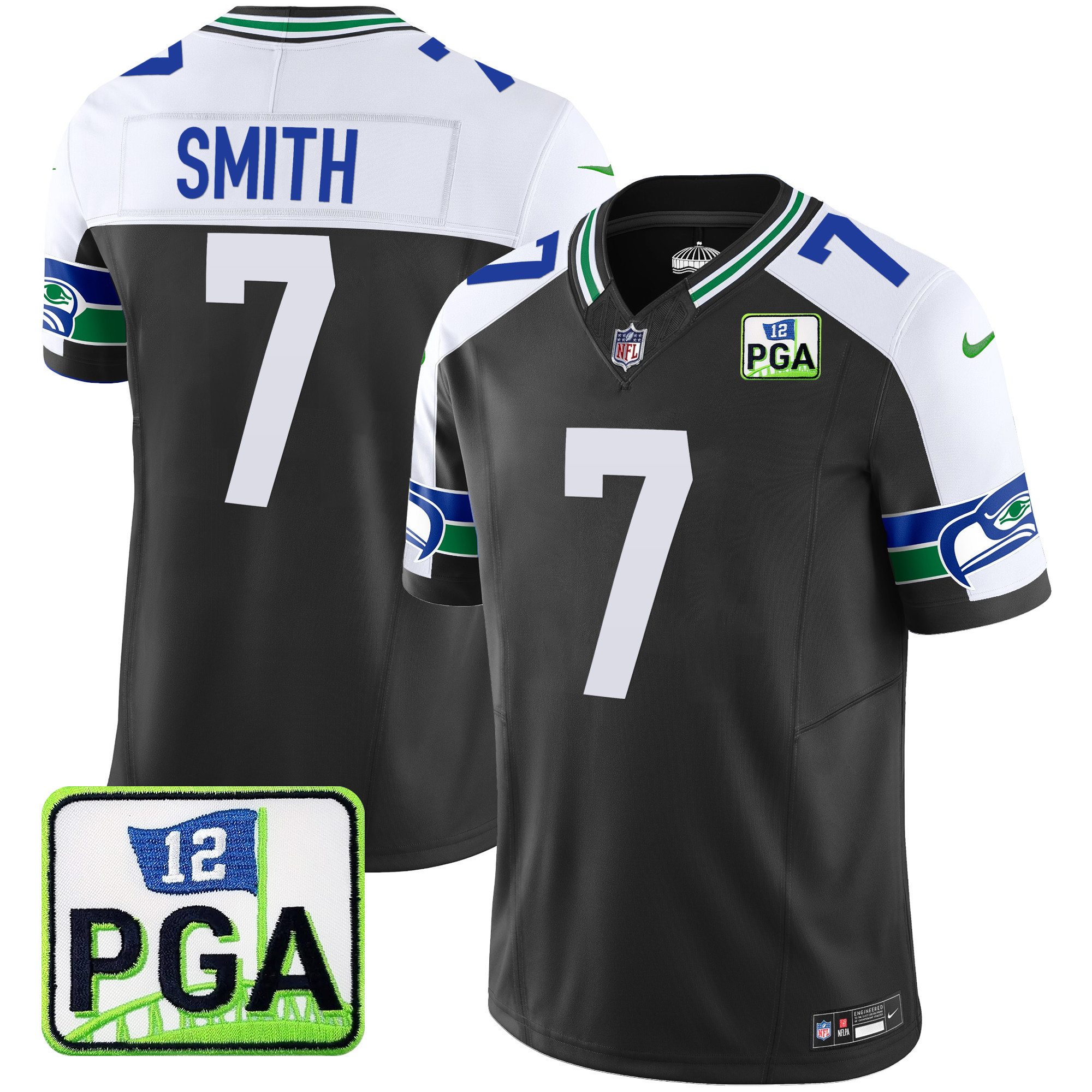 Geno Smith Men's Seattle Seahawks PGA Patch Vapor Limited Black Alternate Jersey - All Stitched 