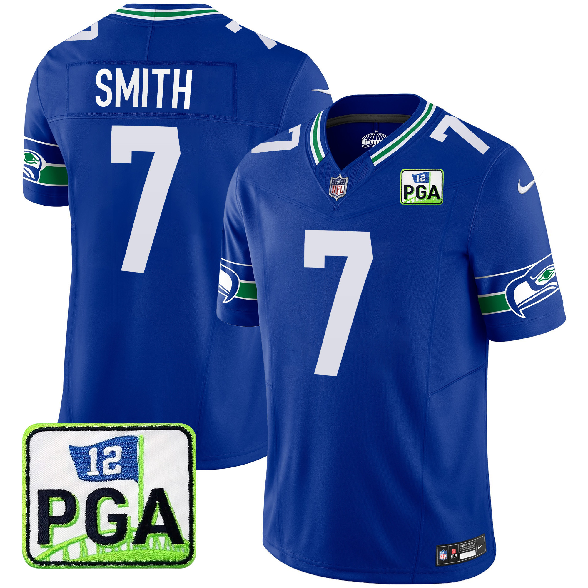 Geno Smith Men's Seattle Seahawks PGA Patch Vapor Limited Royal Jersey - All Stitched 