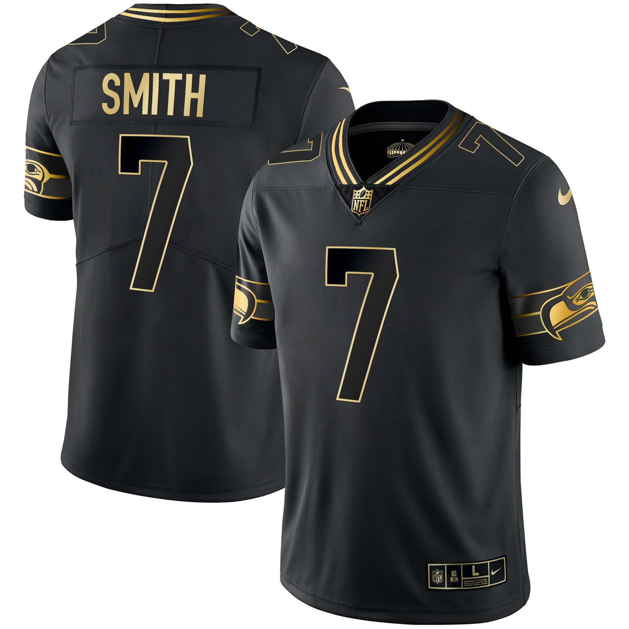 Geno Smith Men's Seattle Seahawks Throwback & Gold Black Gold Jersey - All Stitched 
