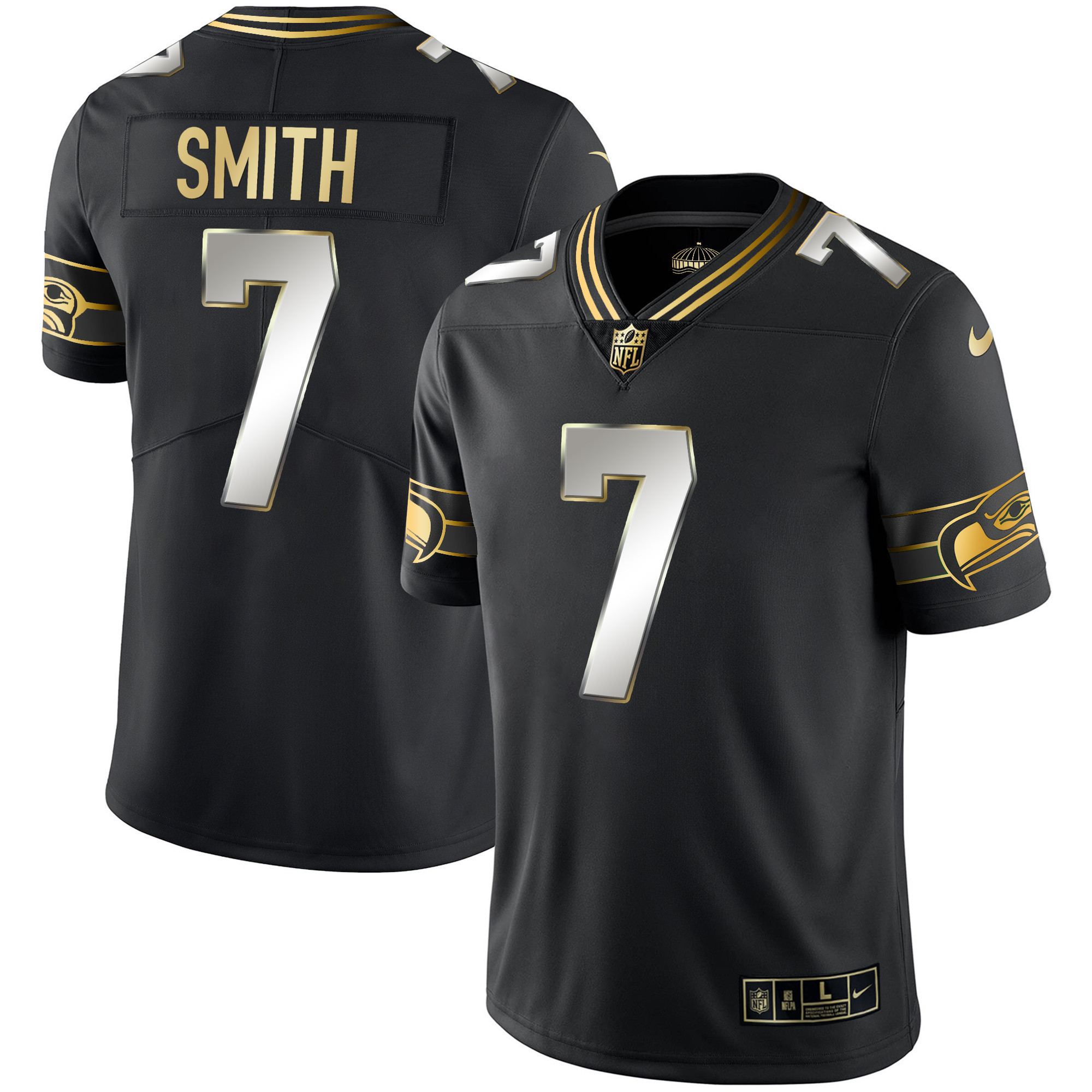 Geno Smith Men's Seattle Seahawks Throwback & Gold Black Limited Jersey - All Stitched 