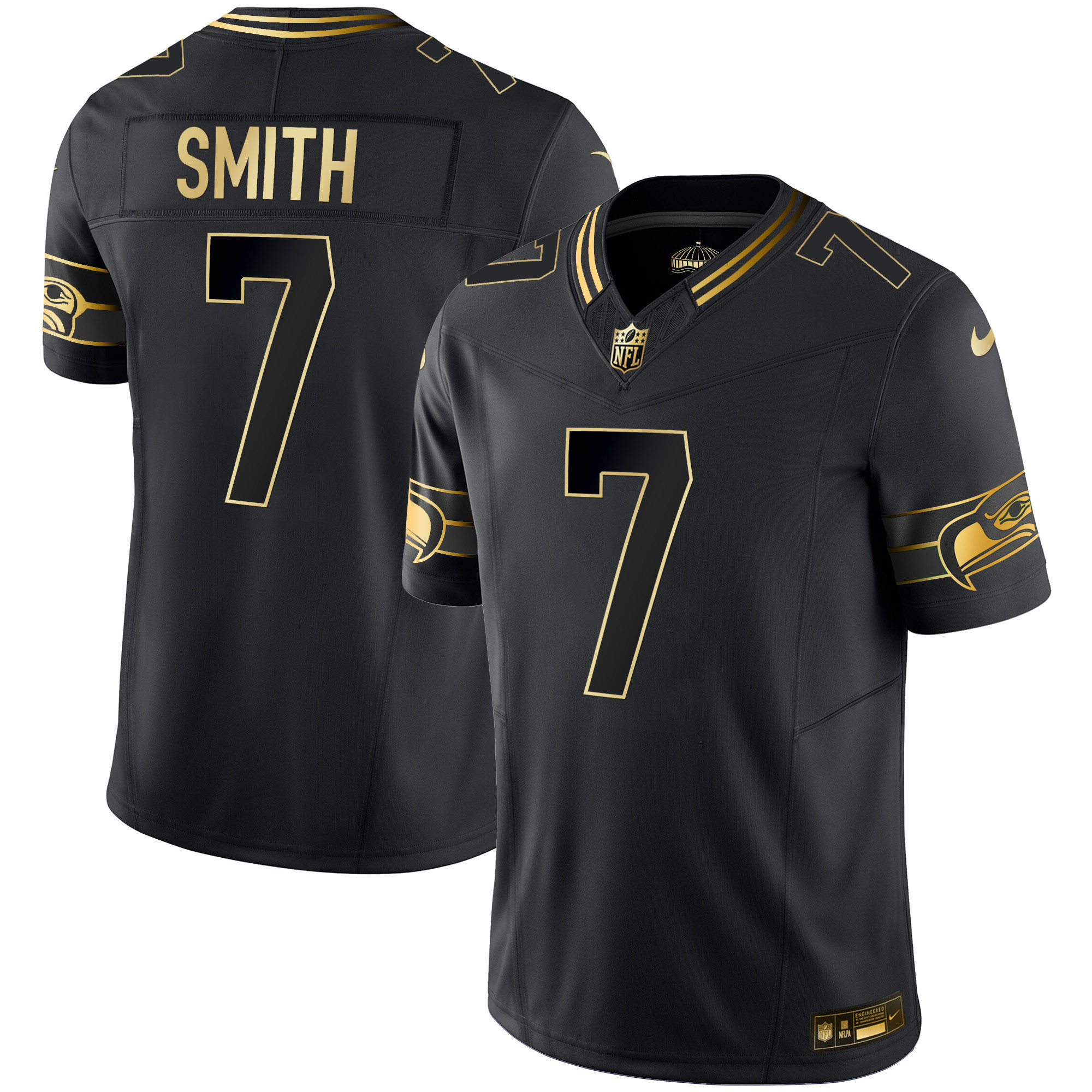 Geno Smith Men's Seattle Seahawks Throwback & Gold Vapor Limited Black Gold Jersey - All Stitched 