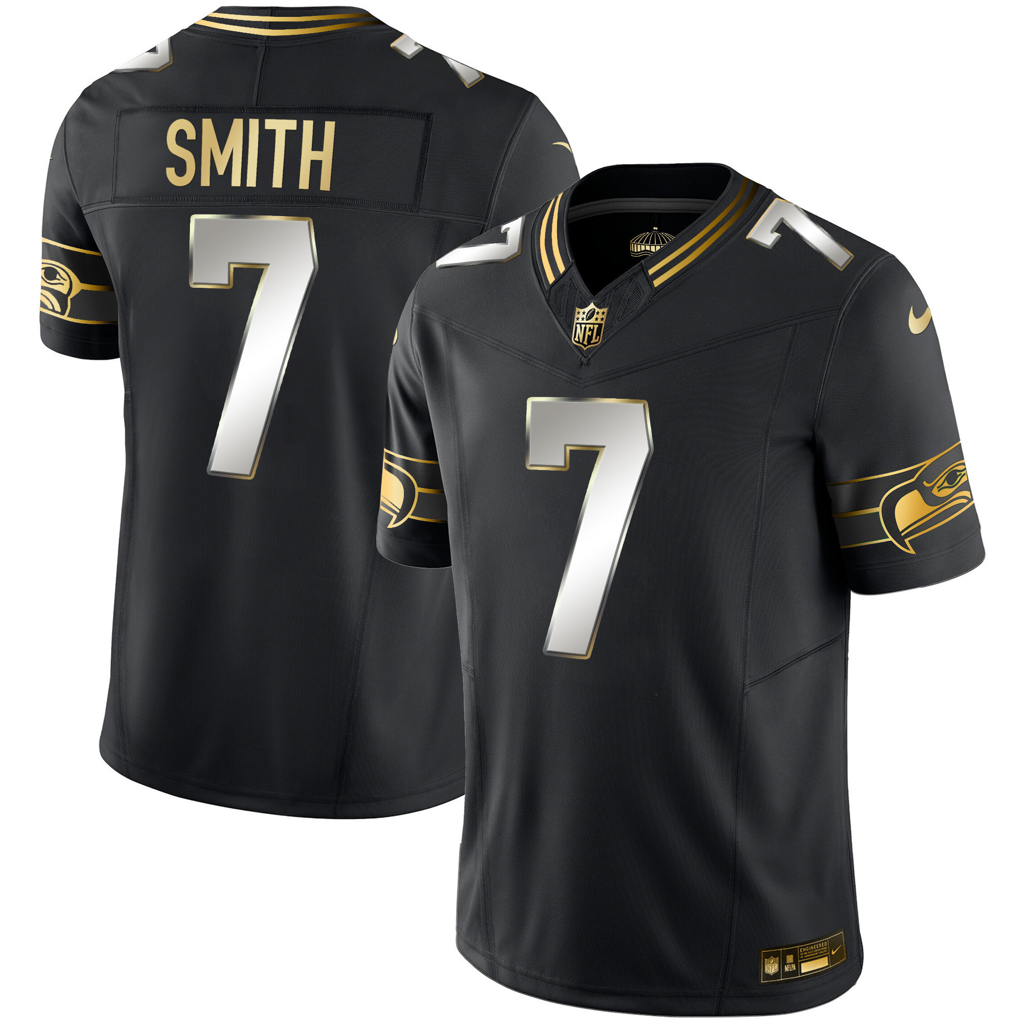 Geno Smith Men's Seattle Seahawks Throwback & Gold Vapor Limited Black Limited Jersey - All Stitched 
