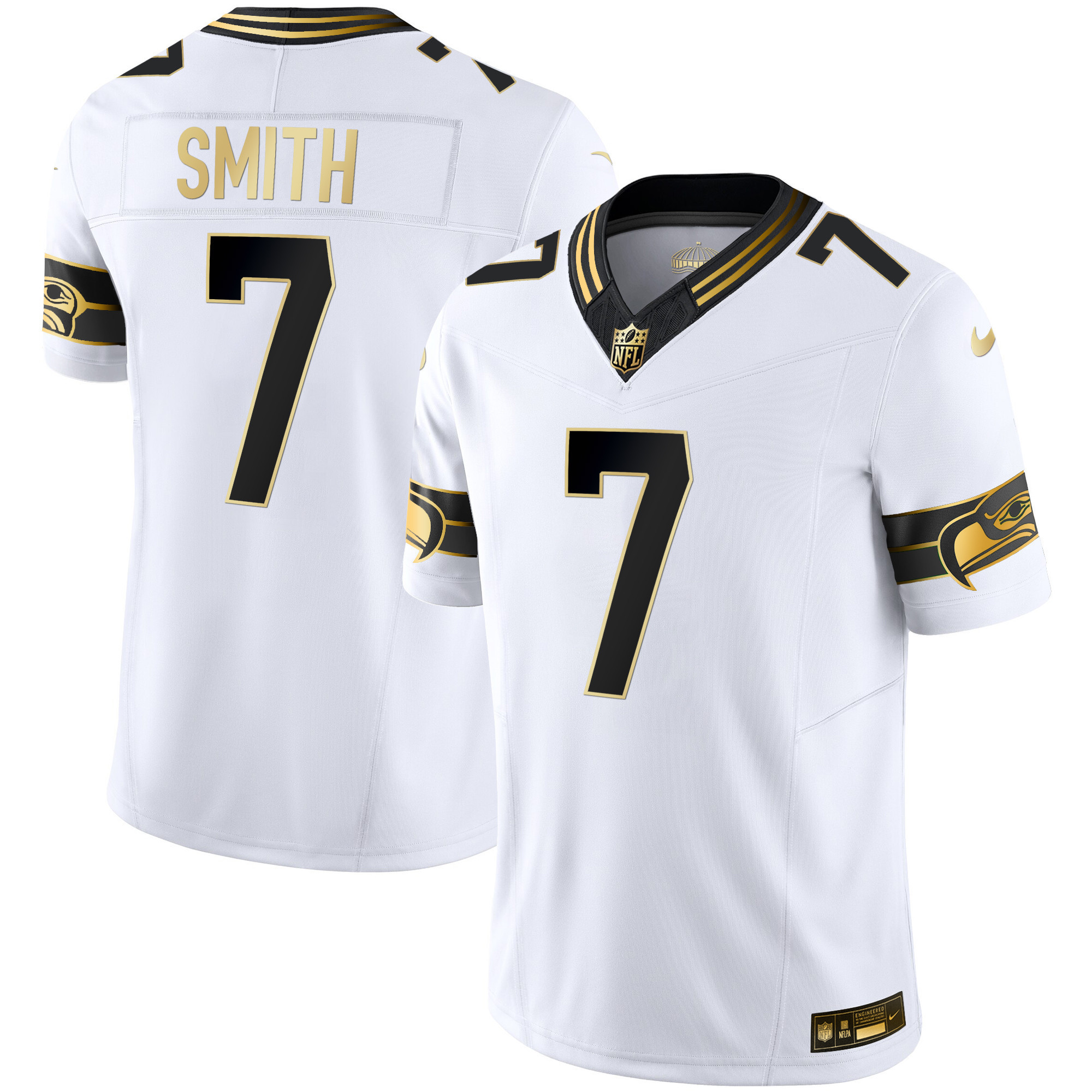 Geno Smith Men's Seattle Seahawks Throwback & Gold Vapor Limited White Gold Jersey - All Stitched 