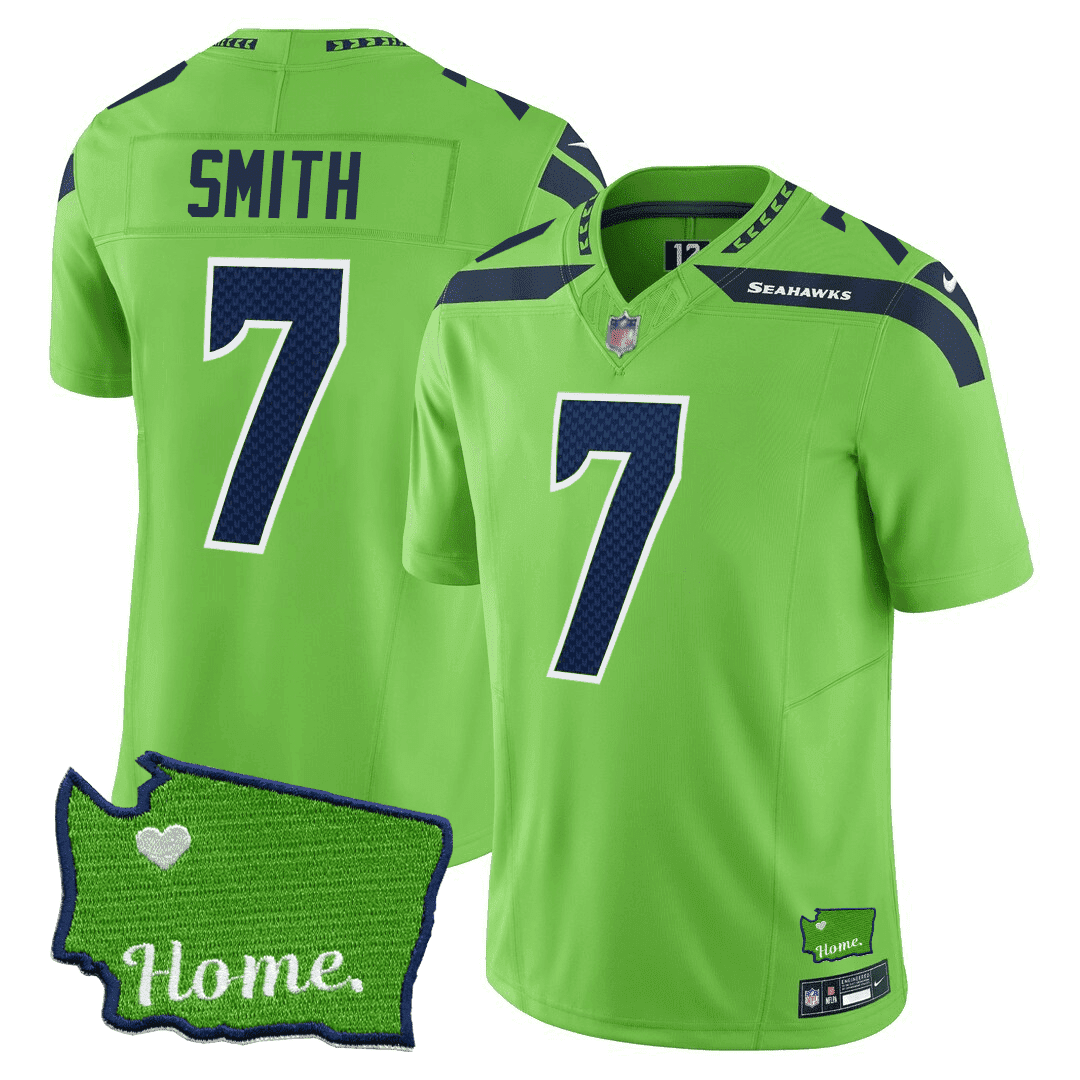 Geno Smith Men's Seattle Seahawks Washington Home Patch Green Jersey - All Stitched 