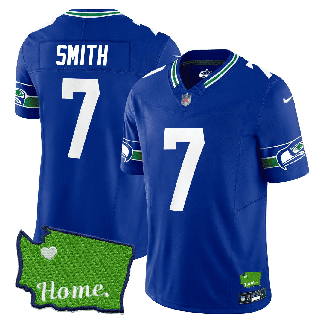 Geno Smith Men's Seattle Seahawks Washington Home Patch Royal Jersey - All Stitched 