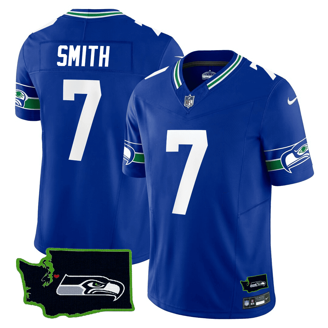 Geno Smith Men's Seattle Seahawks Washington Seattle Seahawks Patch Throwback Washington Seahawks Patch Jersey - All Stitched 