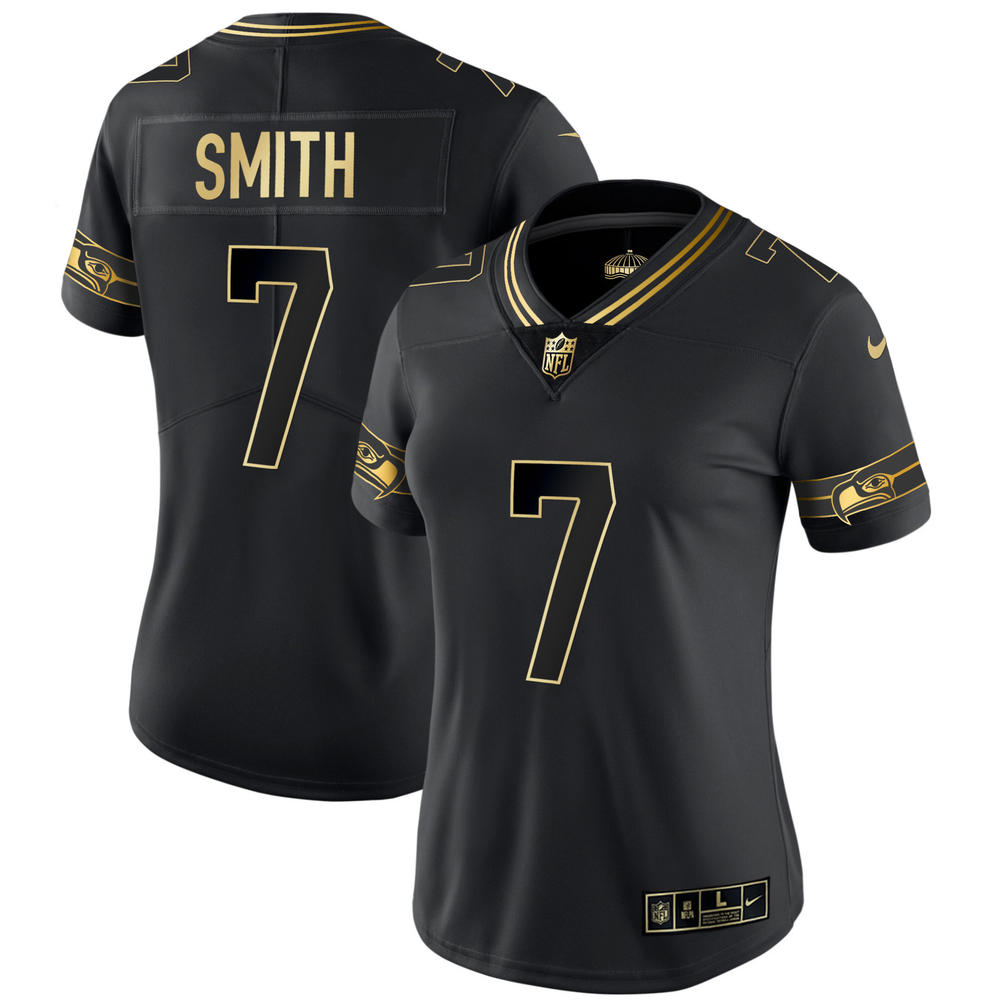 Geno Smith Women's Seattle Seahawks Throwback & Gold Black Gold Jersey - All Stitched 