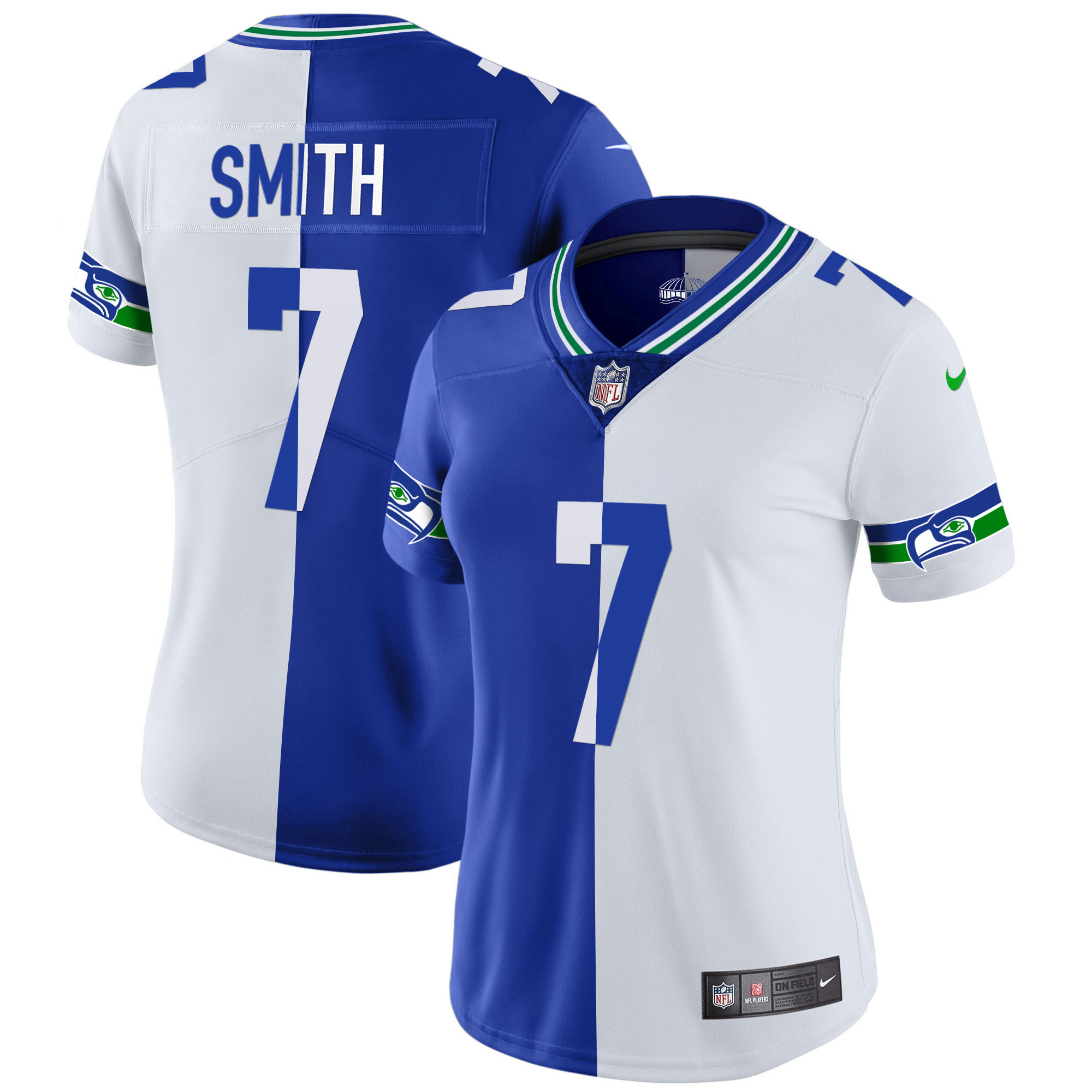 Geno Smith Women's Seattle Seahawks Throwback & Gold Split Jersey - All Stitched 