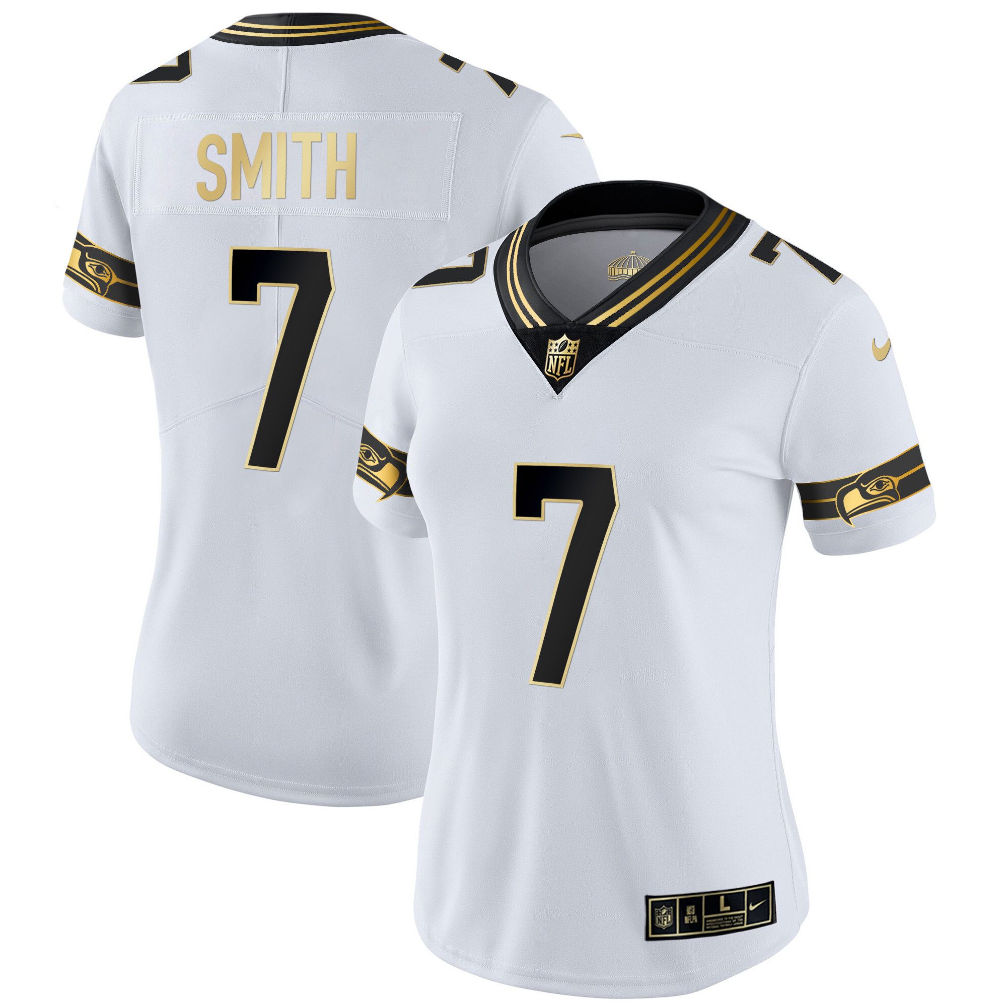 Geno Smith Women's Seattle Seahawks Throwback & Gold White Gold Jersey - All Stitched 