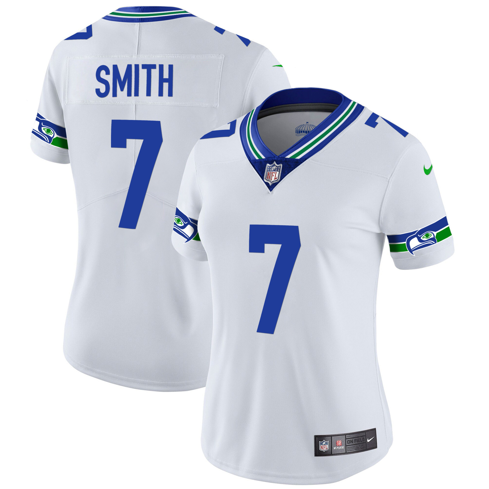 Geno Smith Women's Seattle Seahawks Throwback & Gold White Jersey - All Stitched 