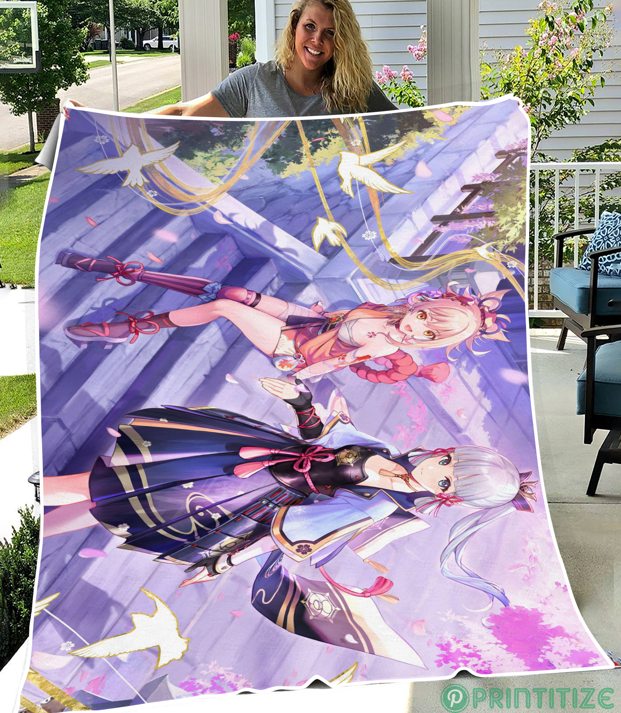 Genshin Impact Ayaka And Yoimiya Fleece Blanket