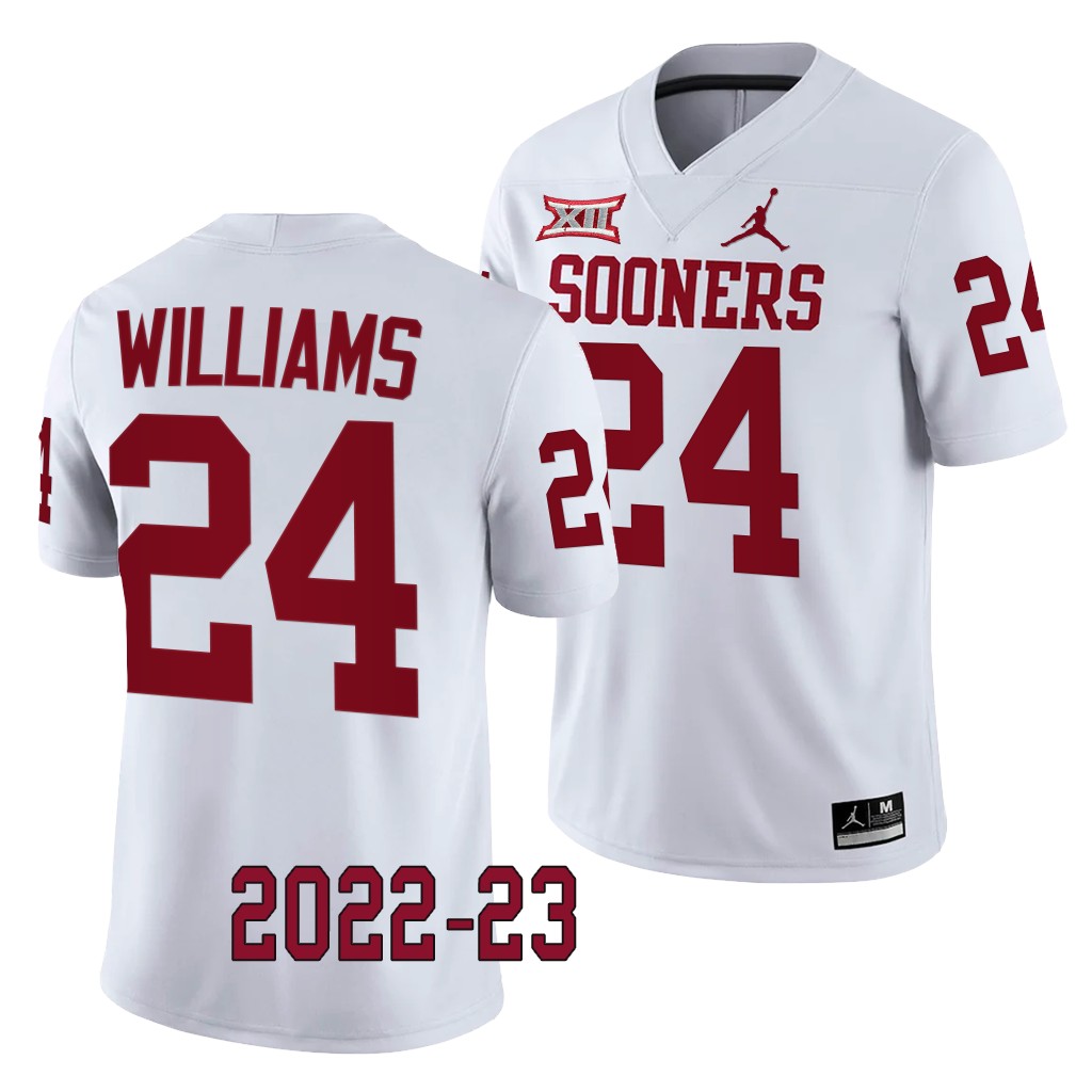 Gentry Williams Oklahoma Sooners 2022-23 College Game Jersey Men's White #24 Uniform