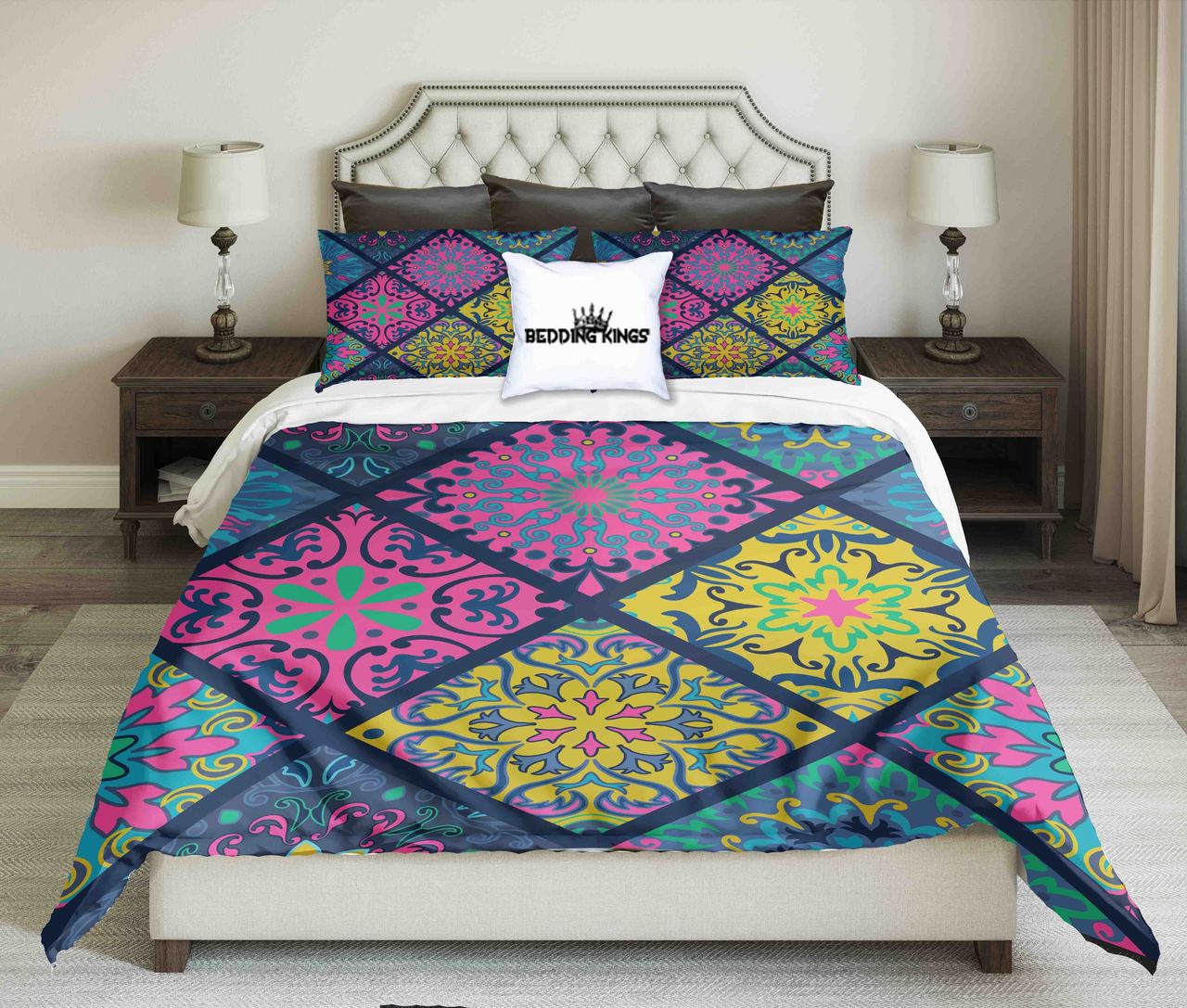 Geometric Pattern Playful Colour Kings 3D Customized Duvet Cover Bedding Set