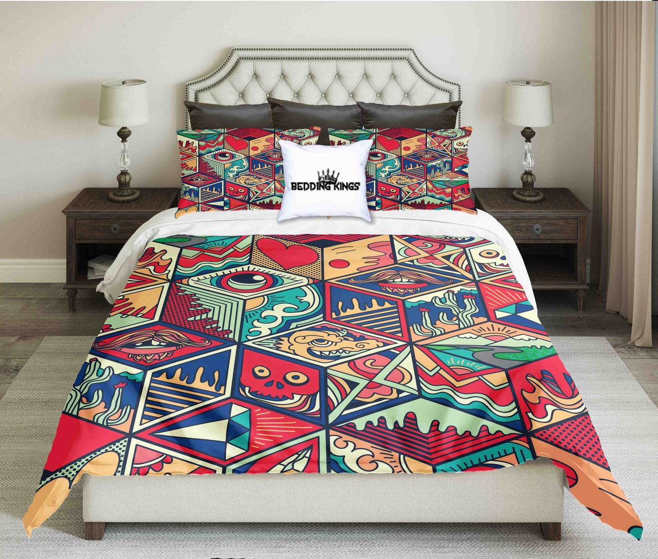 Geometrical Mythical Pattern Design Kings 3D Customized Duvet Cover Bedding Set