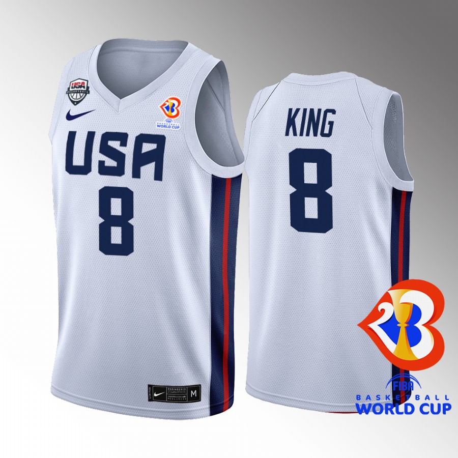 George King #8 USA Team 2023 FIBA World Cup White Jersey Home