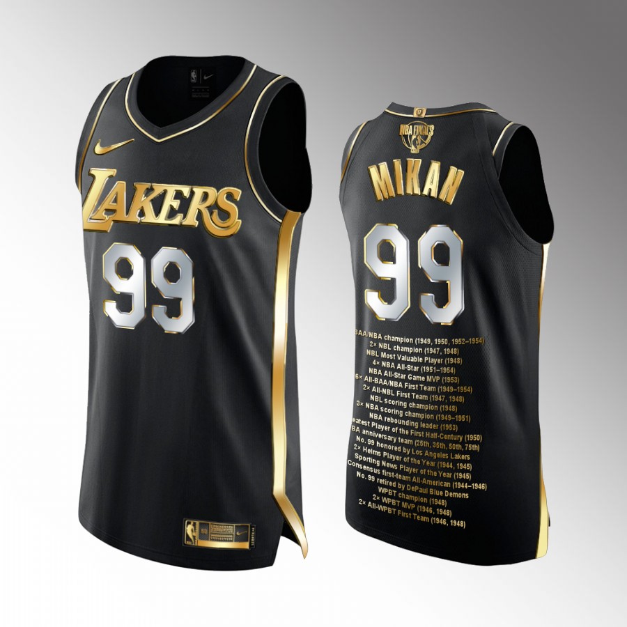 George Mikan Career Awards Lakers Black Jersey Retirement