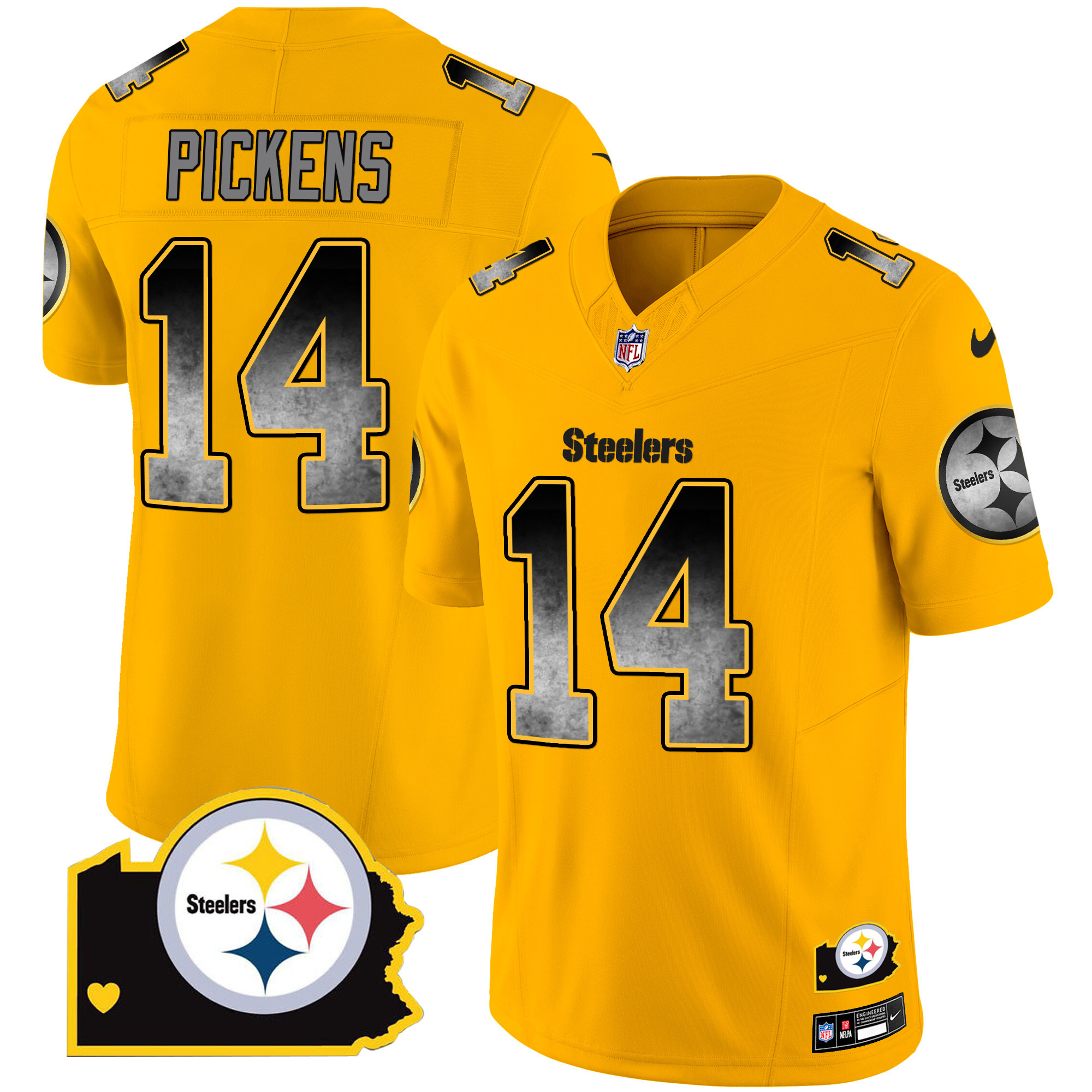 George Pickens Men's Pittsburgh Steelers Arch Smoke Home Patch Vapor Gold Jersey - All Stitched