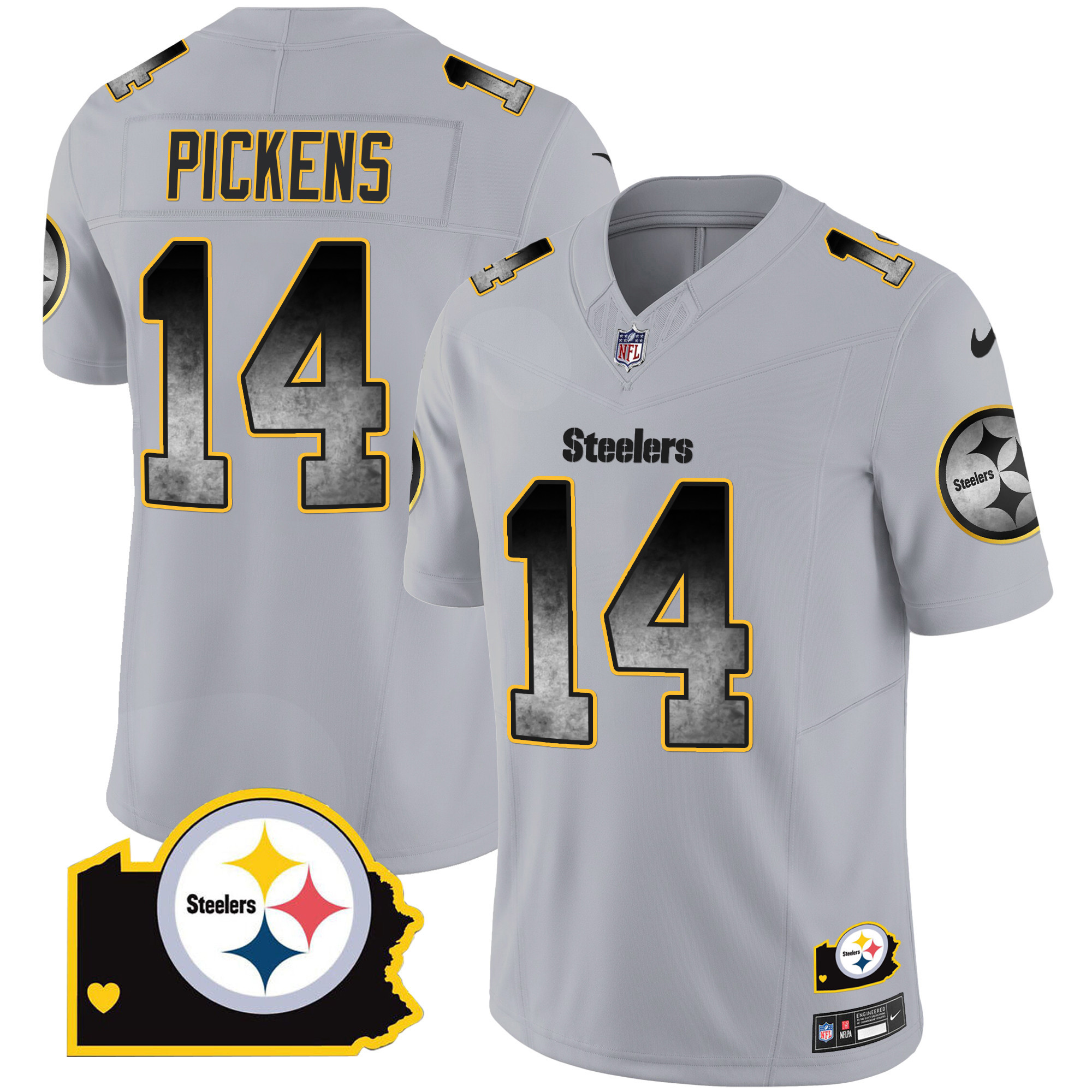 George Pickens Men's Pittsburgh Steelers Arch Smoke Home Patch Vapor Gray Jersey - All Stitched