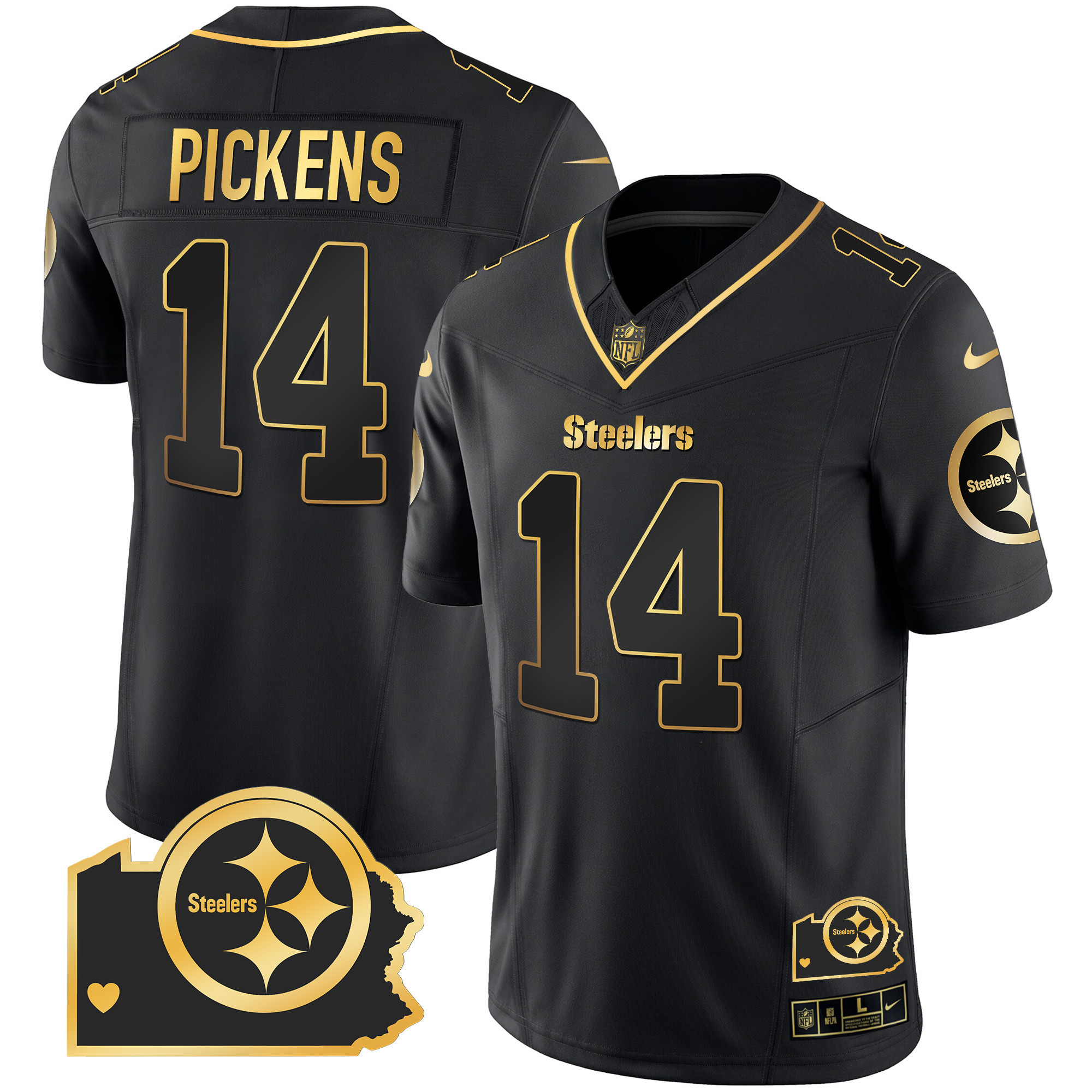 George Pickens Men's Pittsburgh Steelers Home Patch Gold Vapor Black Gold Jersey - All Stitched