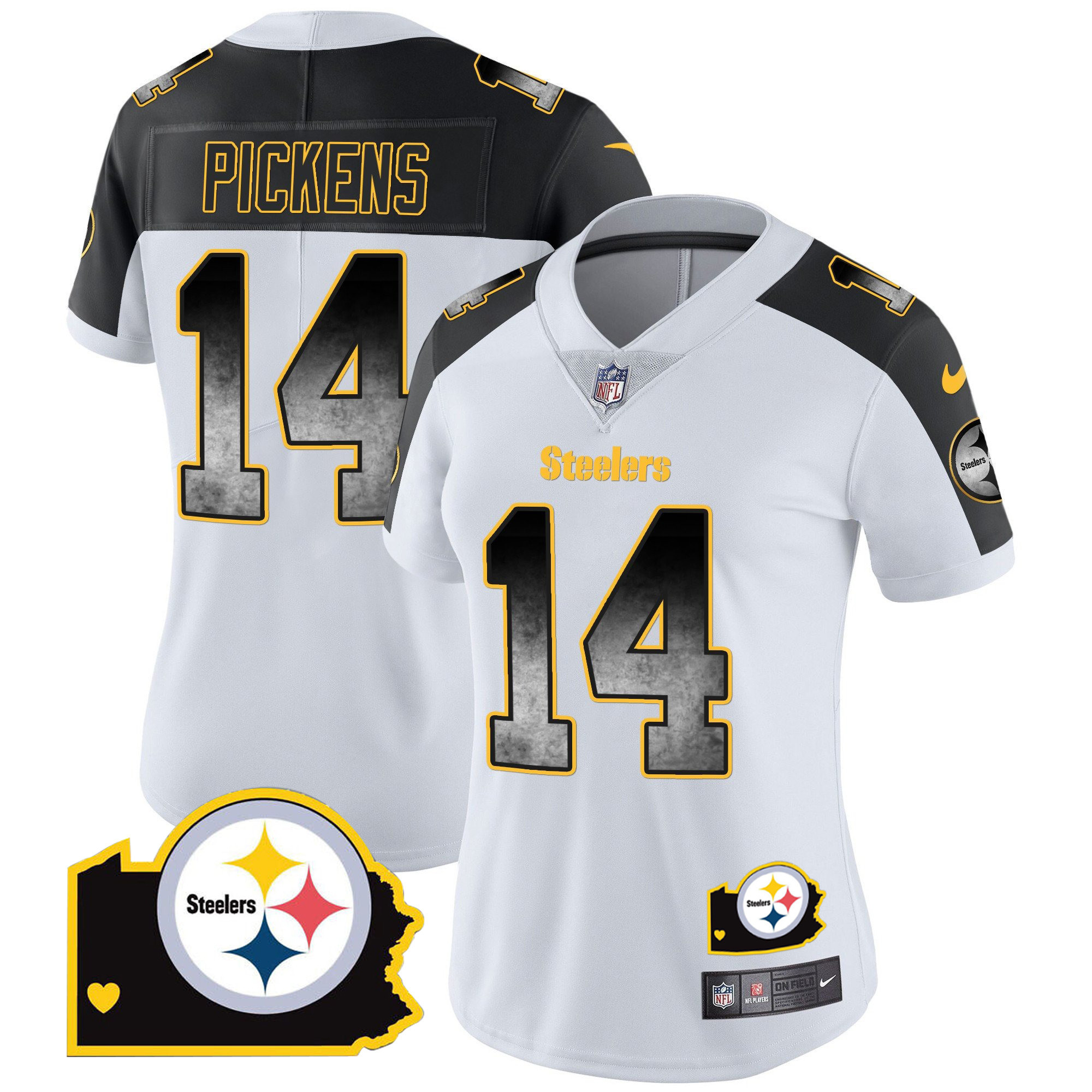 George Pickens Women's Pittsburgh Steelers Arch Smoke Home Patch Vapor Inverted Jersey - All Stitched