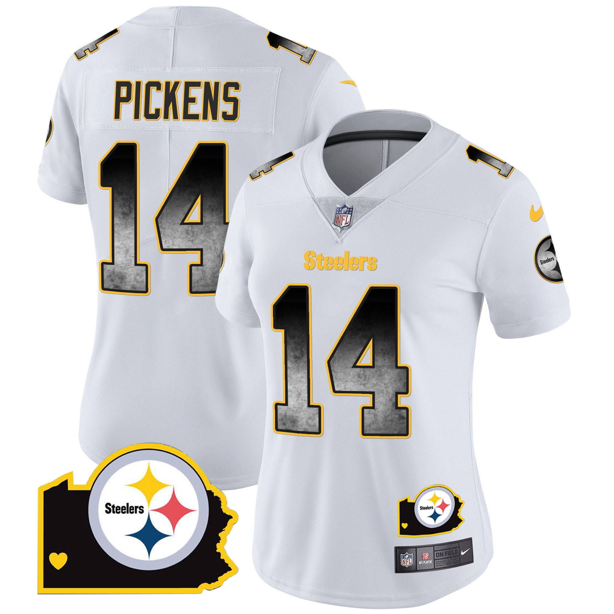 George Pickens Women's Pittsburgh Steelers Arch Smoke Home Patch Vapor White Jersey - All Stitched