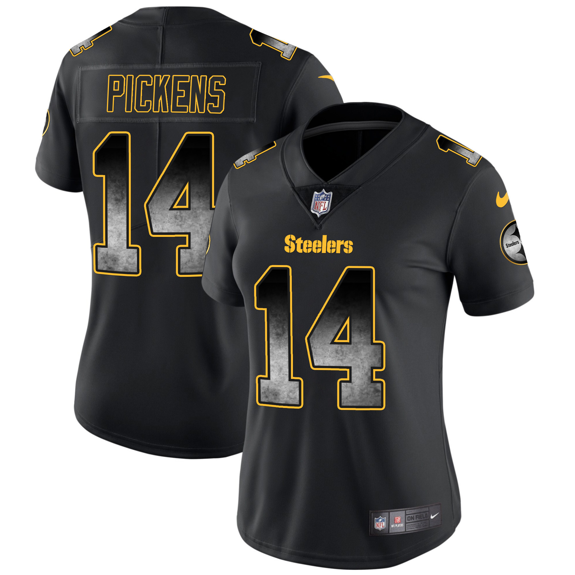George Pickens Women's Pittsburgh Steelers Arch Smoke Vapor Black Jersey - All Stitched