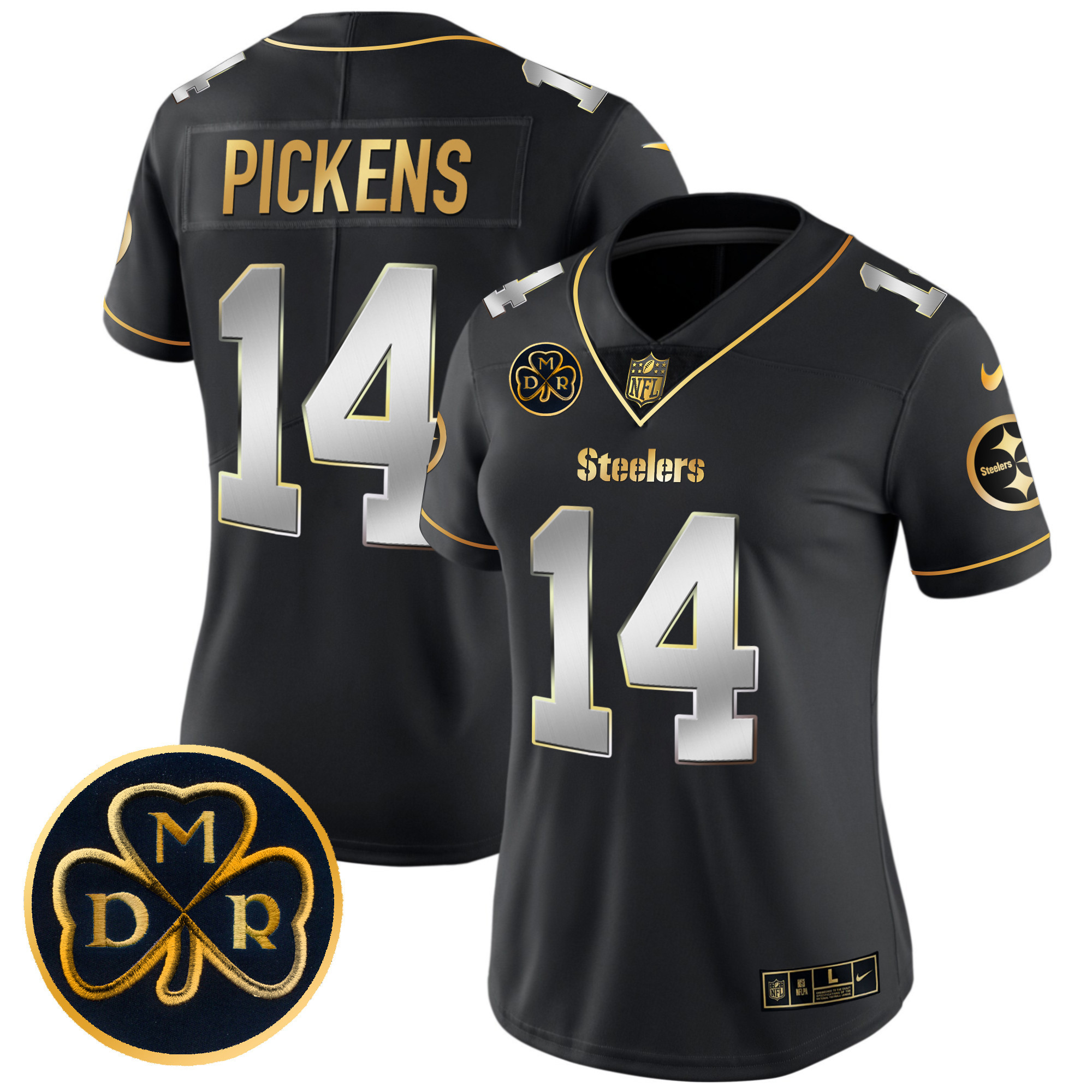 George Pickens Women's Pittsburgh Steelers DMR Patch Gold Vapor Limited Black Limited Jersey - All Stitched