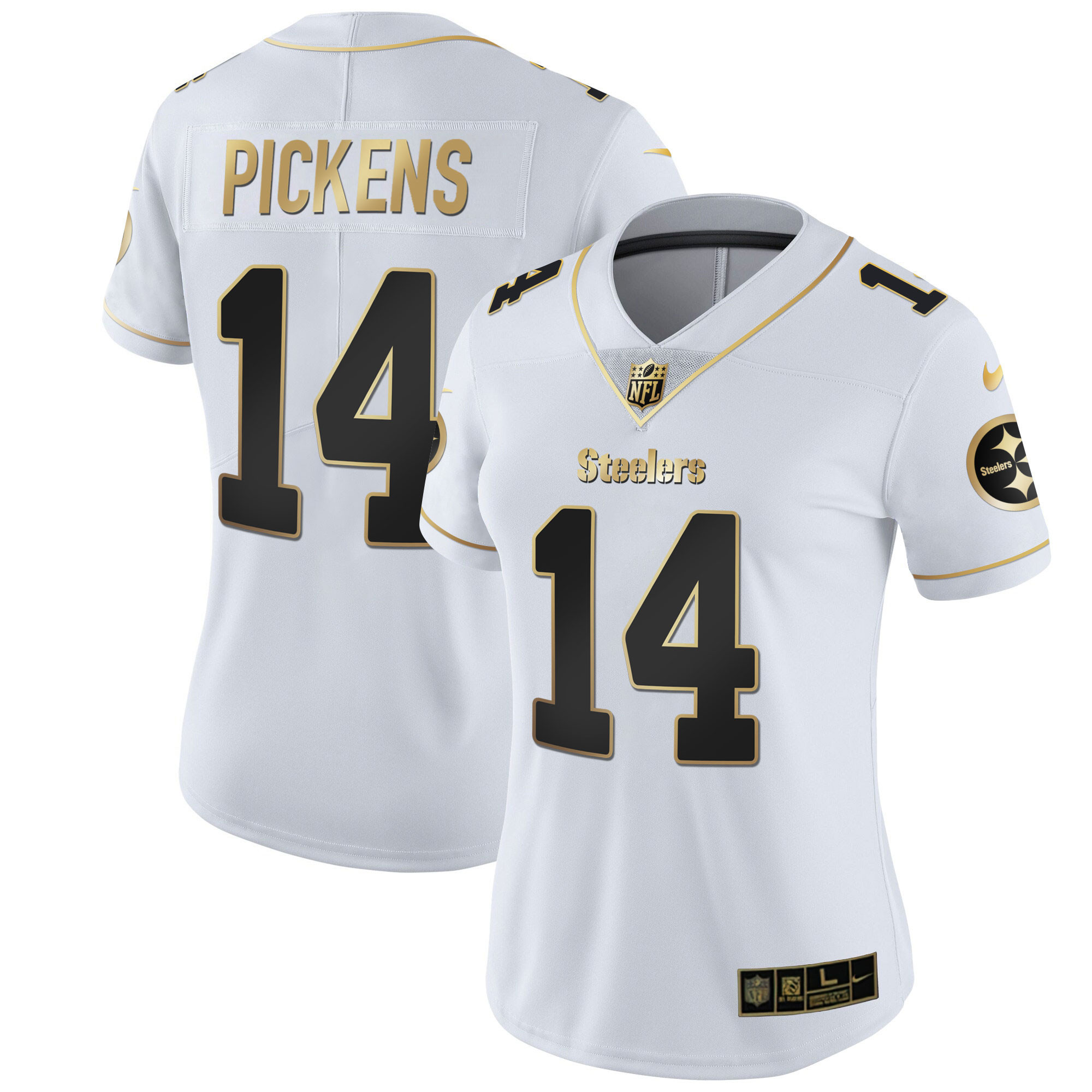 George Pickens Women's Pittsburgh Steelers White Gold & Black Gold Jersey - All Stitched