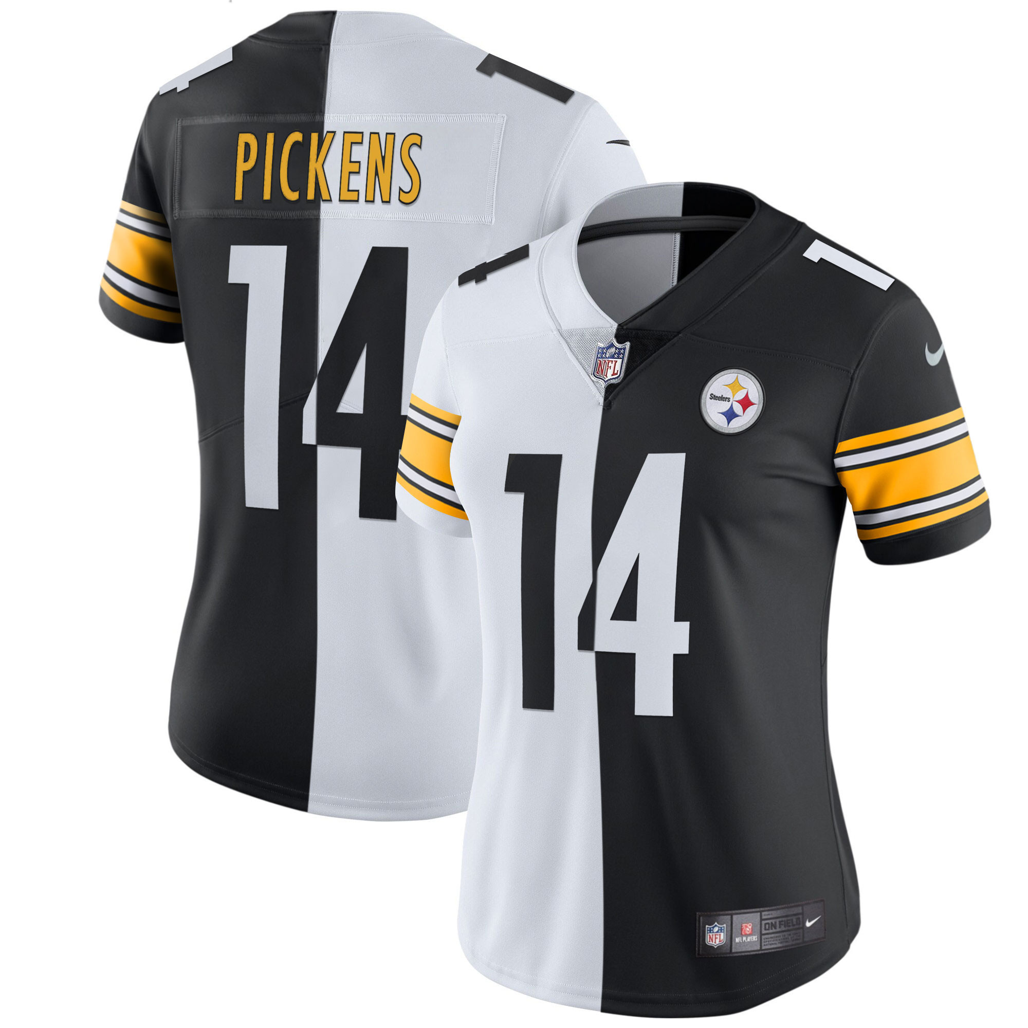 George Pickens Women's Pittsburgh Steelers White Gold & Black Gold Split Jersey - All Stitched